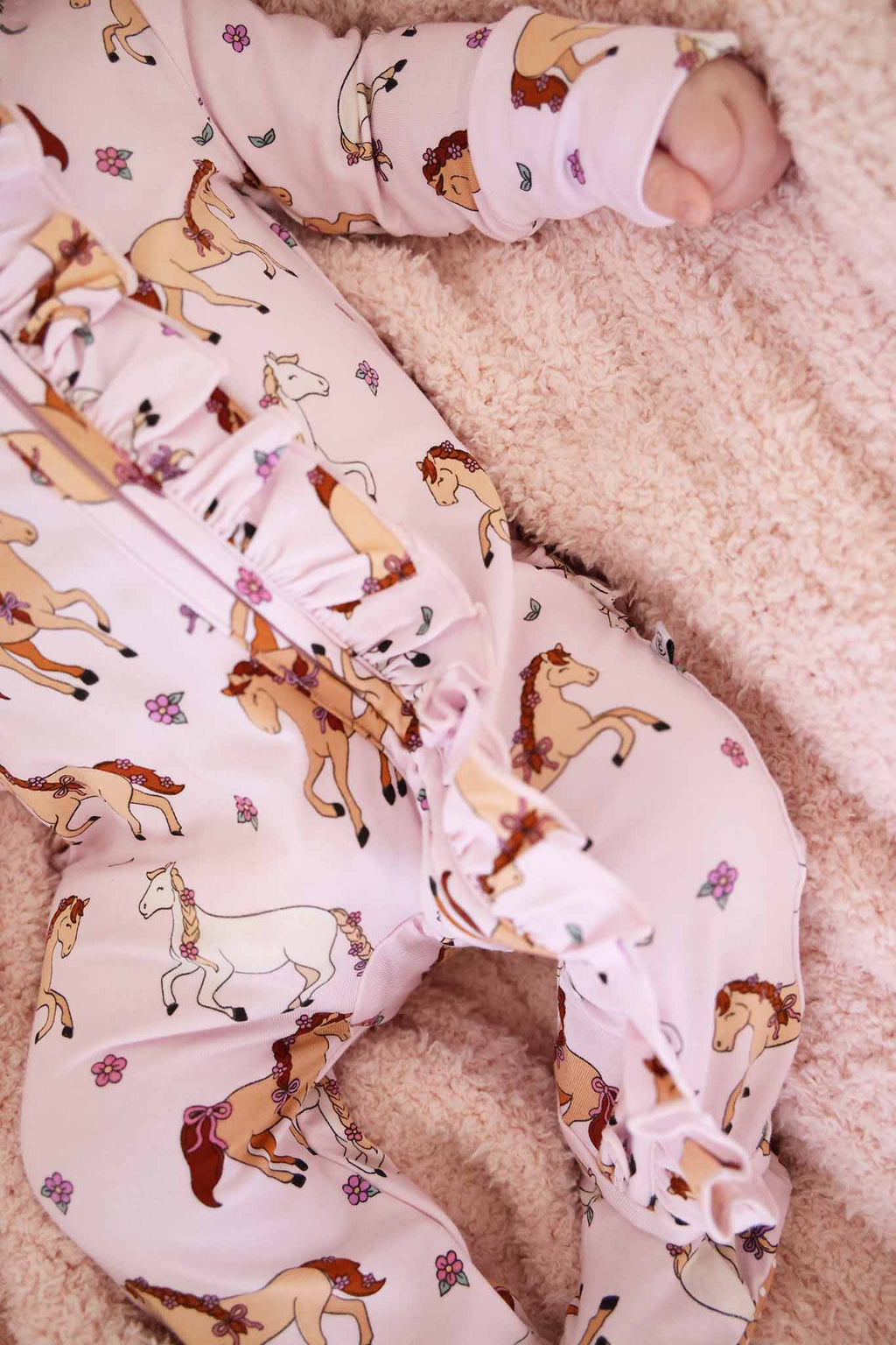 Ruffle Zipper Footie | Pony Club Pink