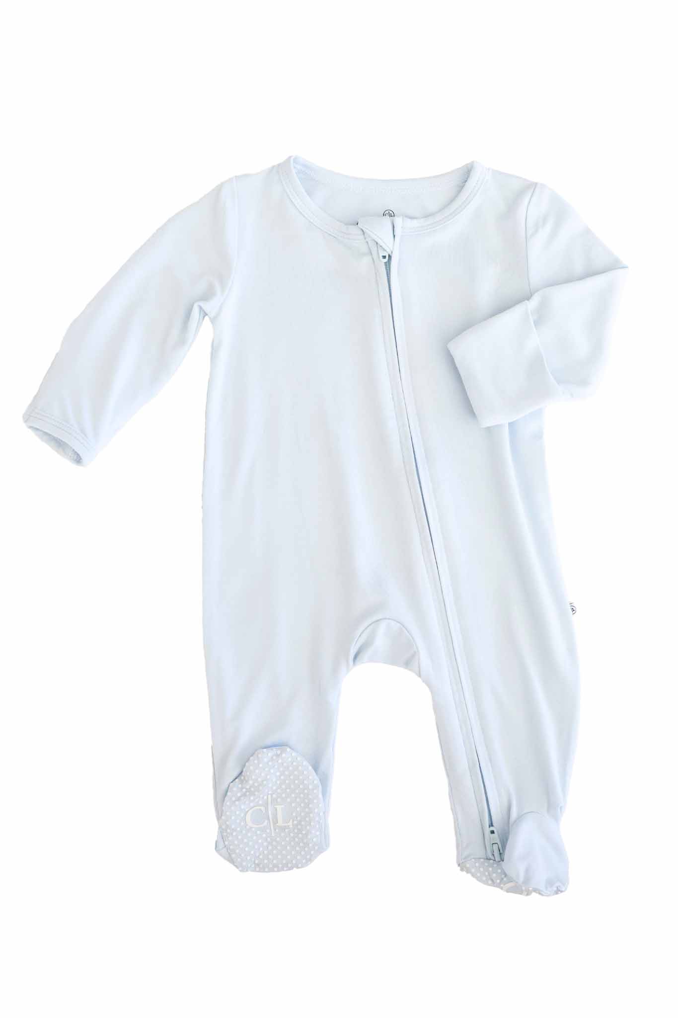 Baby Blue Bamboo Zipper Footie