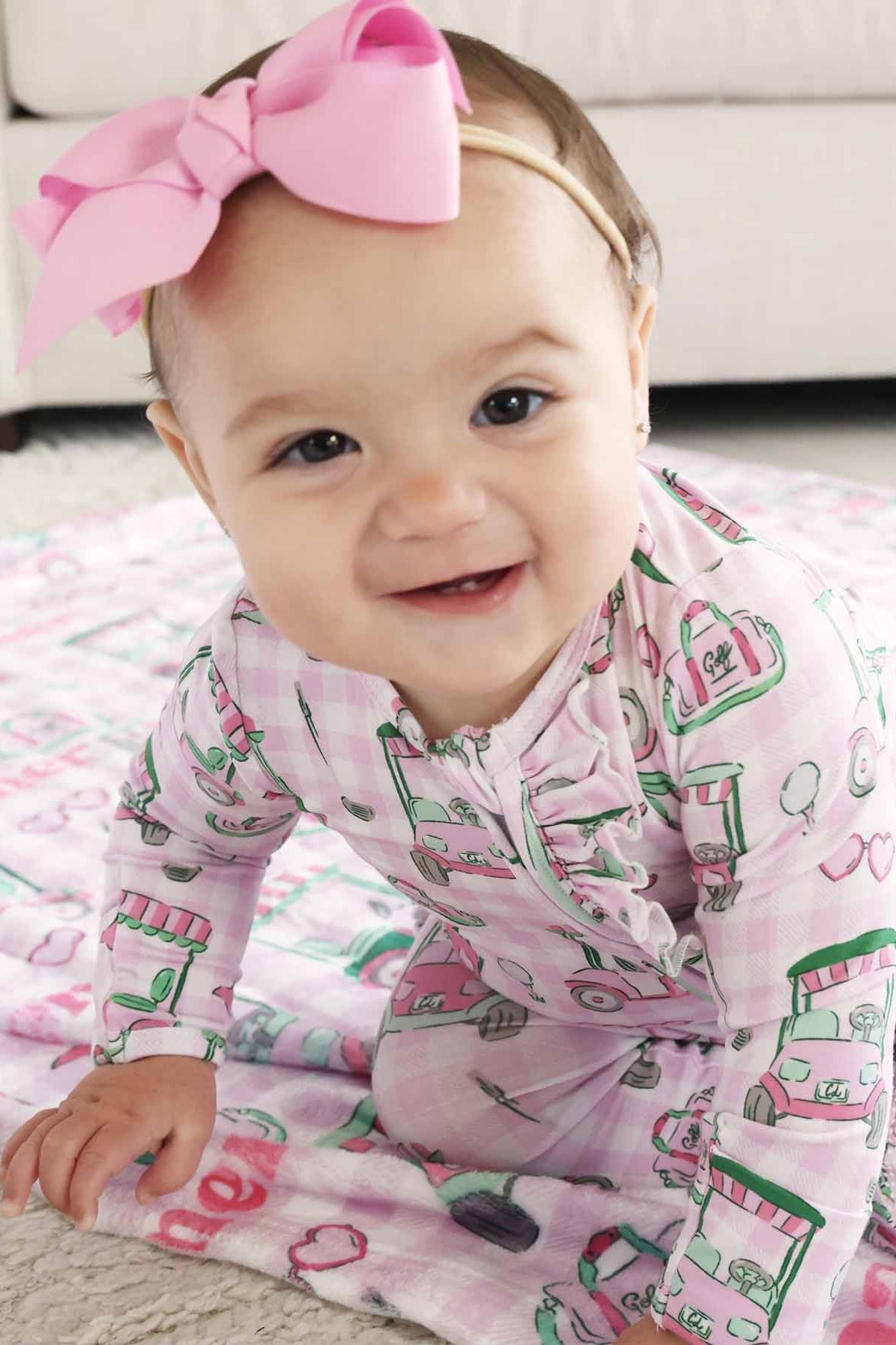 Birdie Babes Ruffle Zipper Footie | Pink