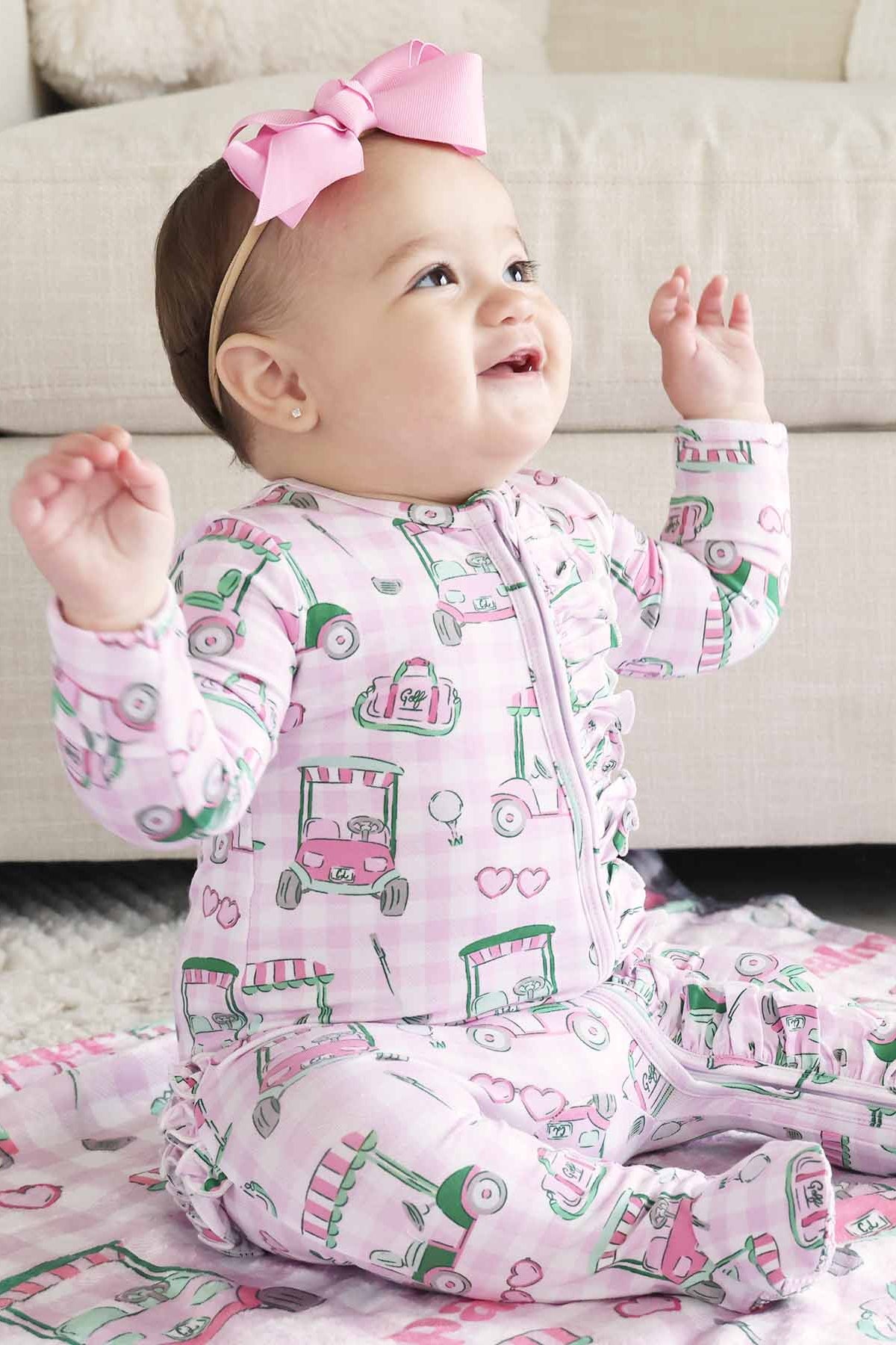 Birdie Babes Ruffle Zipper Footie | Pink