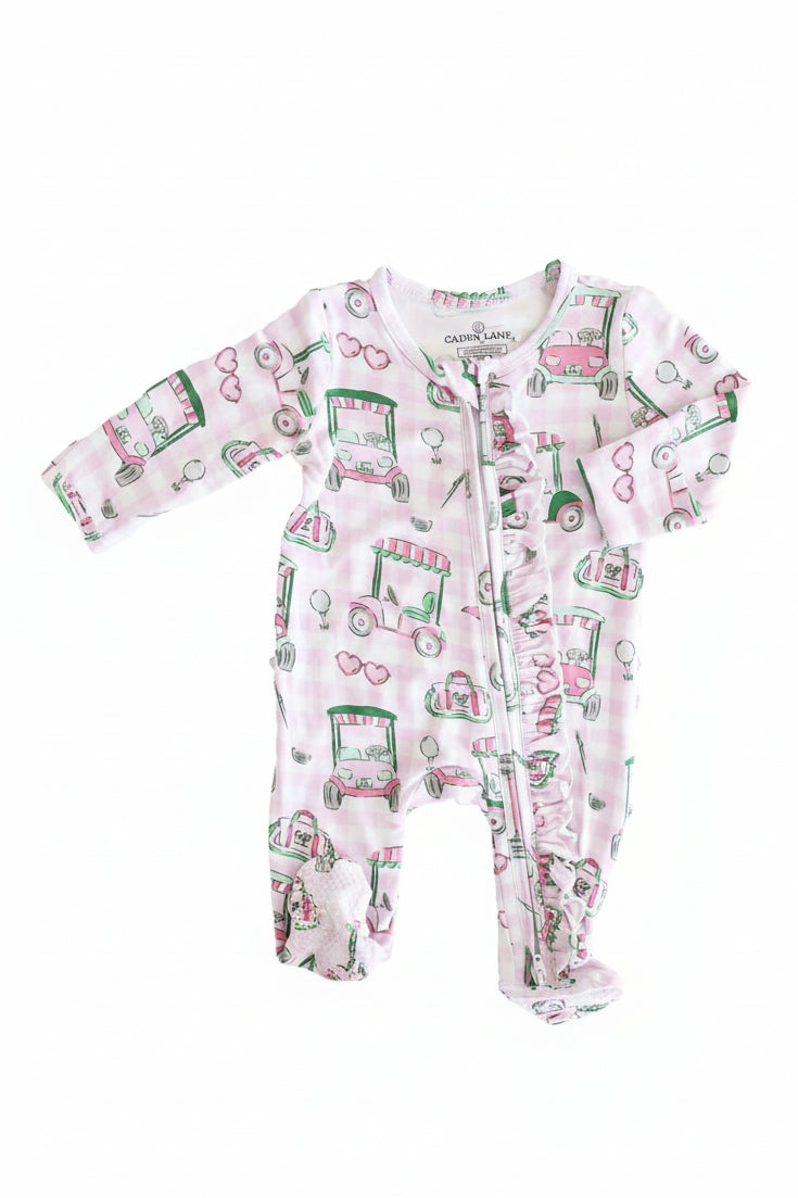 Birdie Babes Ruffle Zipper Footie | Pink
