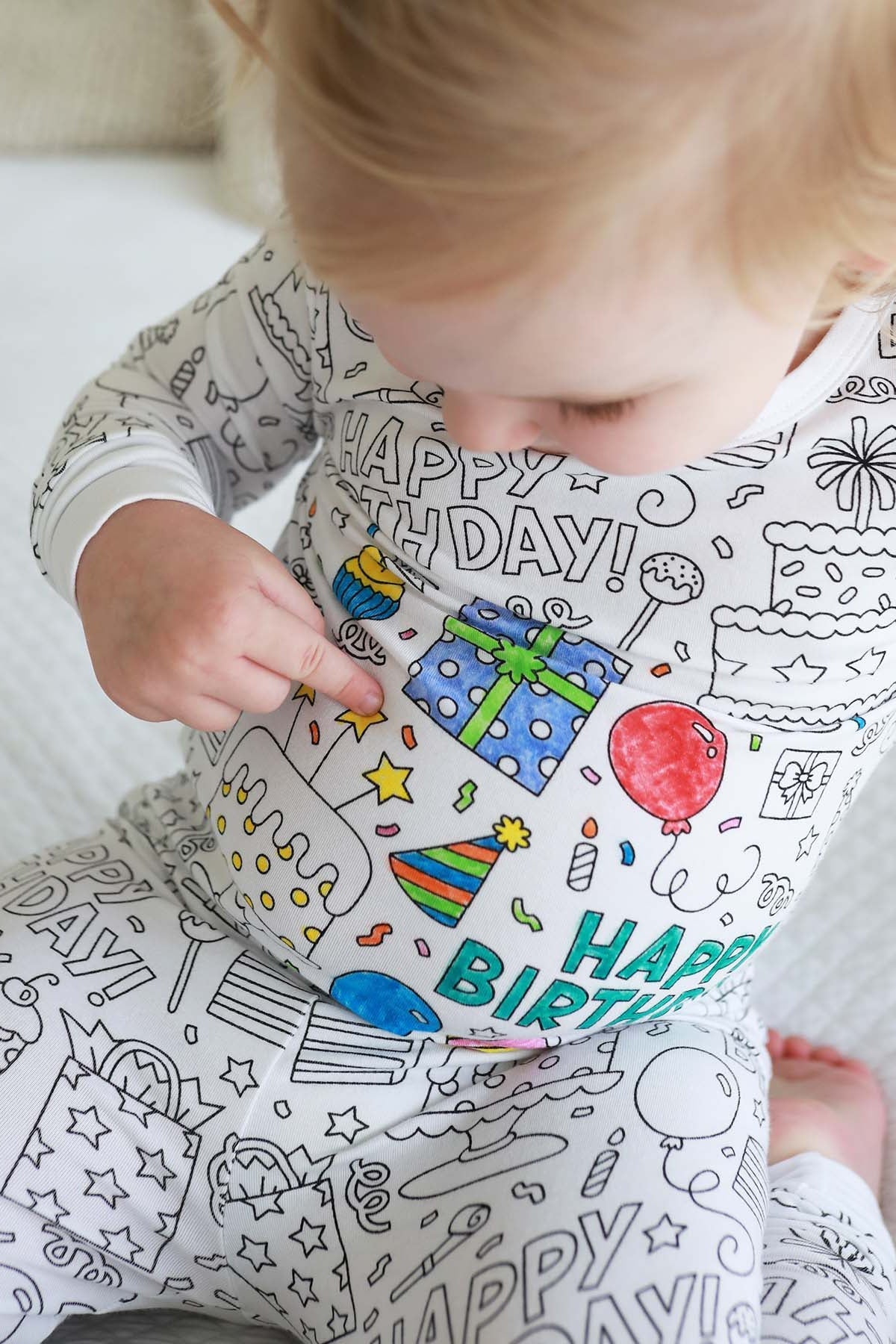 Colorable Two Piece Pajama Set | Birthday Celebration