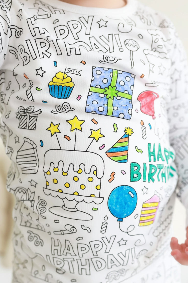 Colorable Two Piece Pajama Set | Birthday Celebration