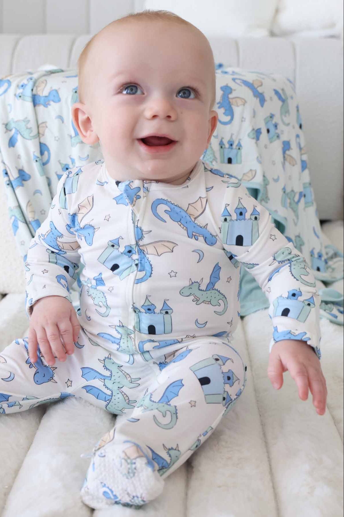 Dragon Adventure Zipper Footie | Blue