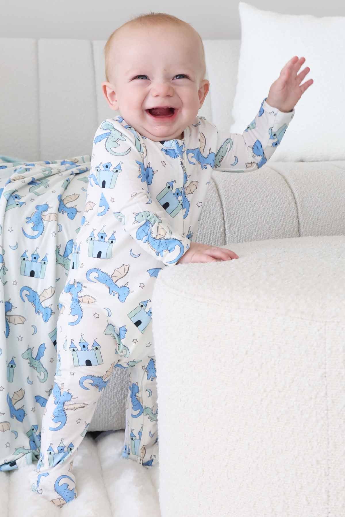 Dragon Adventure Zipper Footie | Blue
