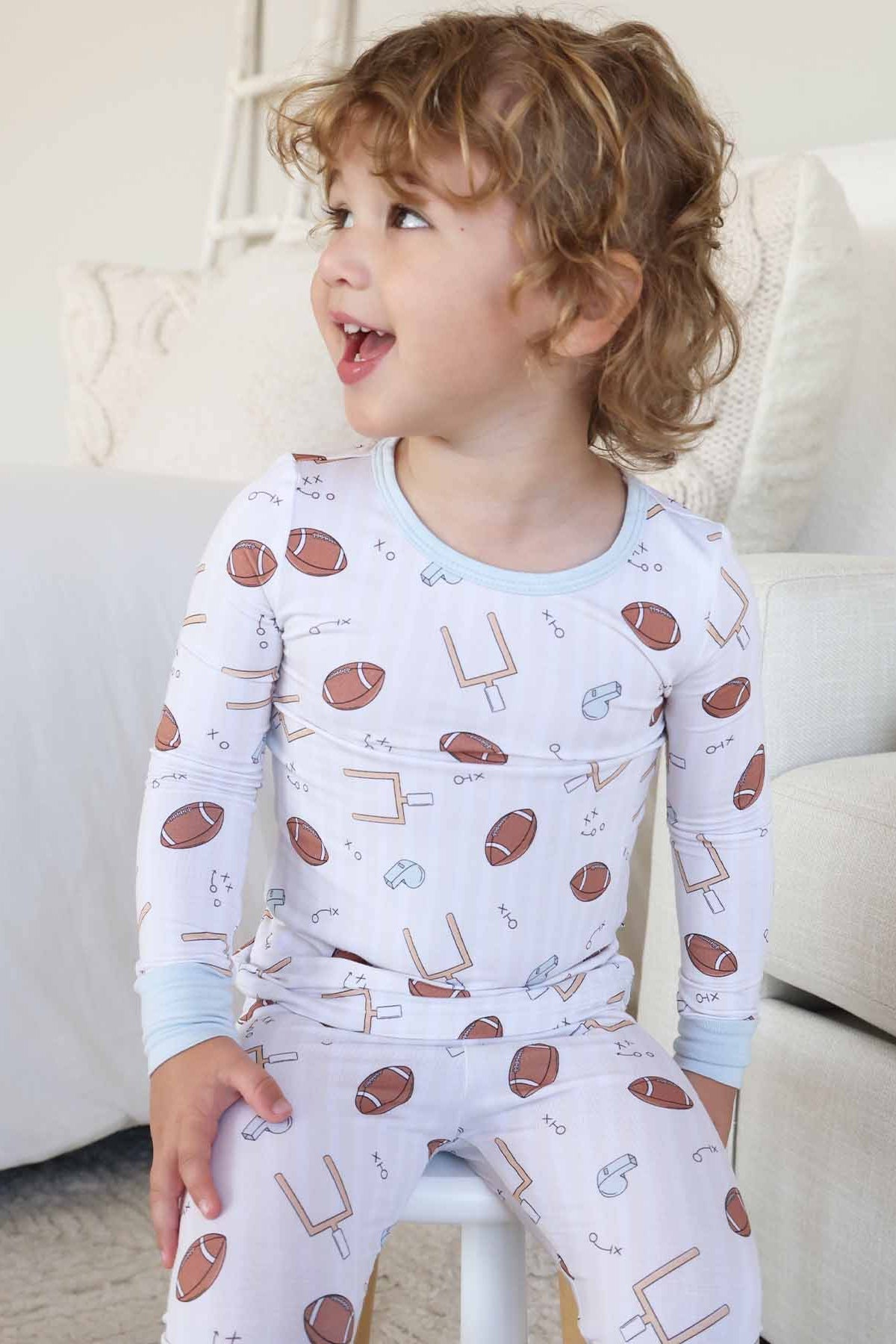 Tiny Touchdowns Two Piece Pajama Set | Neutral