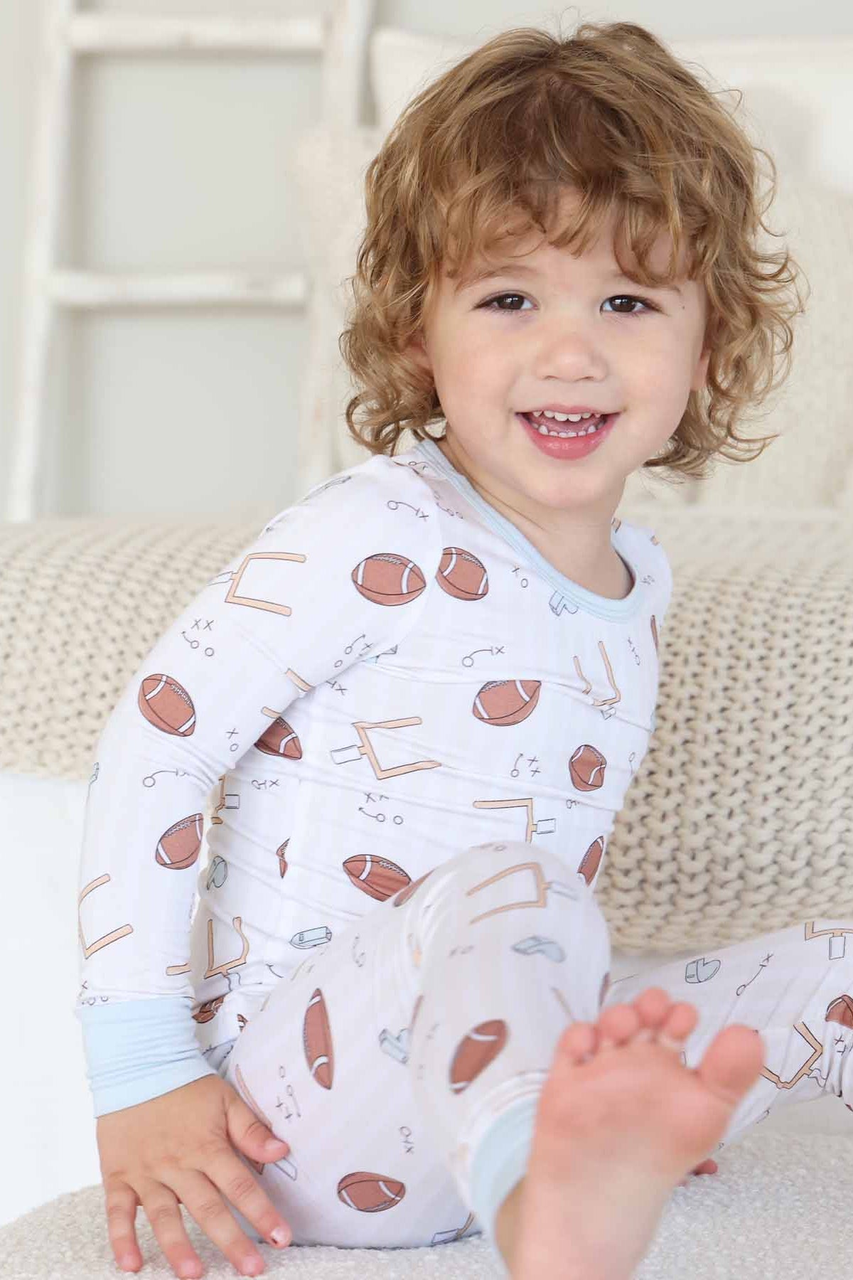 Tiny Touchdowns Two Piece Pajama Set | Neutral