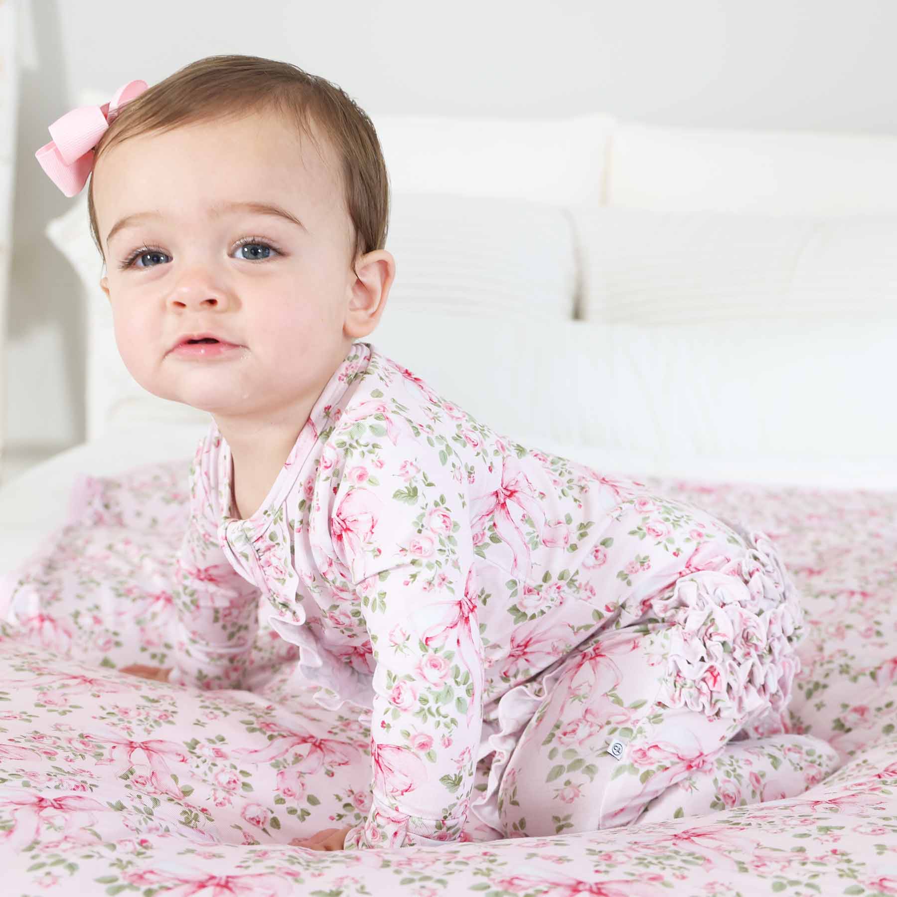 Bows in Bloom Ruffle Zipper Footie