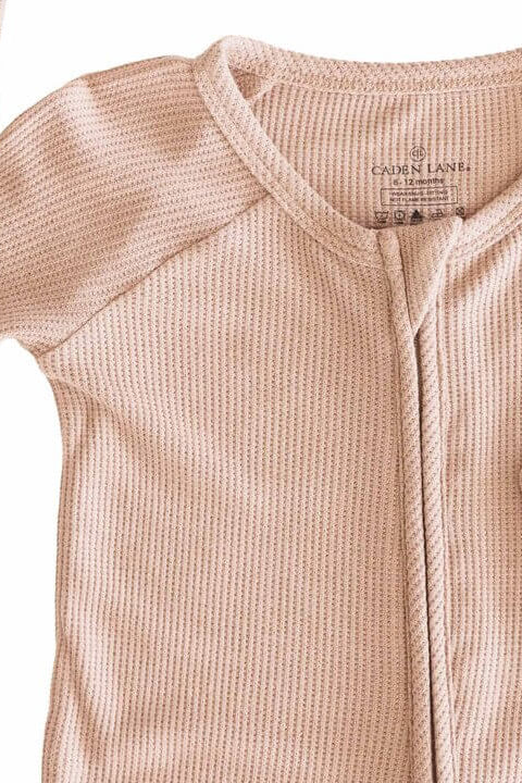 Embroidered Bamboo Waffle Convertible Zip Romper | Cocoa