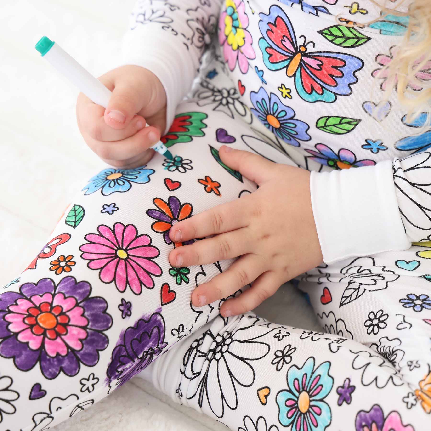 Colorable Two Piece Pajama Set | Floral Flutter