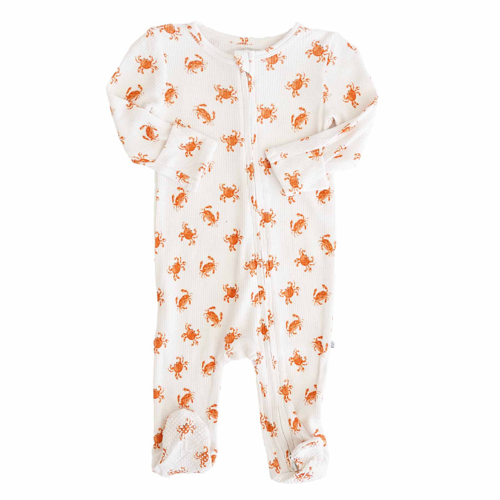 Cutie Crabs Bamboo Waffle Zipper Footie