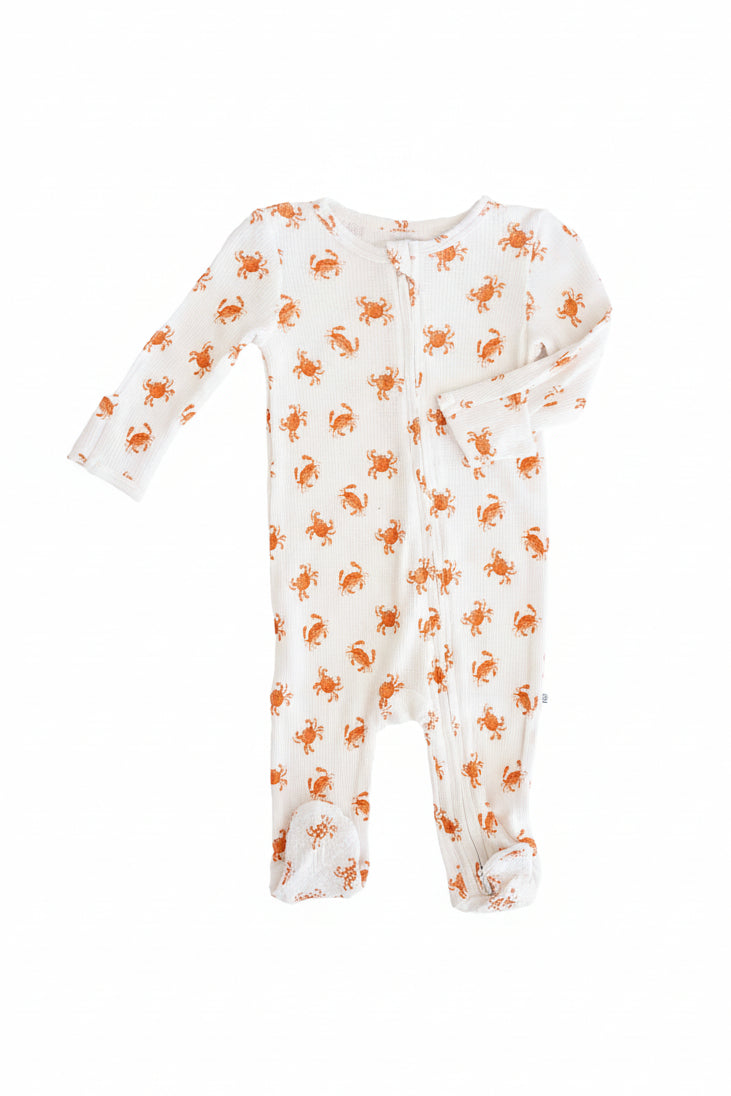 Cutie Crabs Bamboo Waffle Zipper Footie