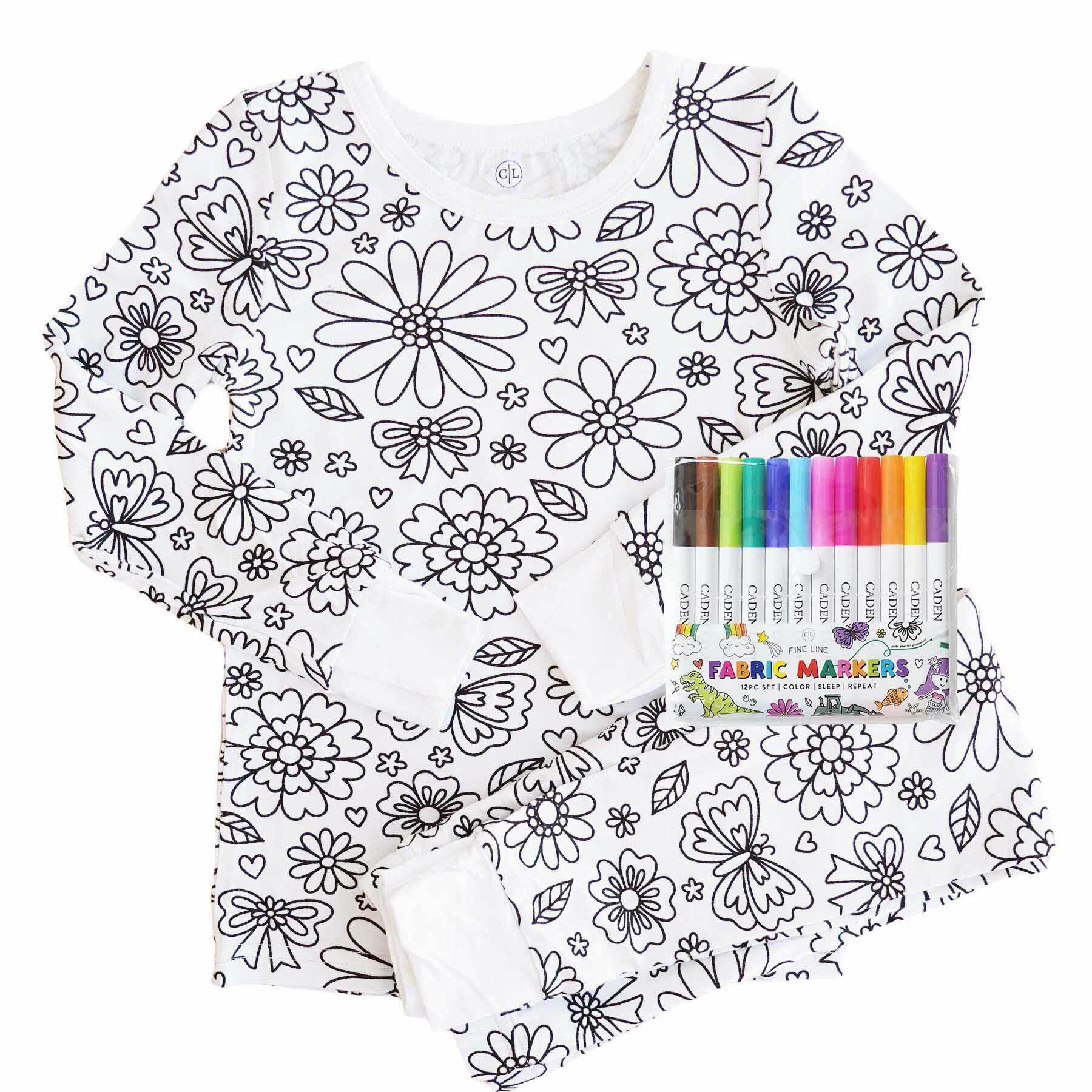 Colorable Two Piece Pajama Set | Floral Flutter