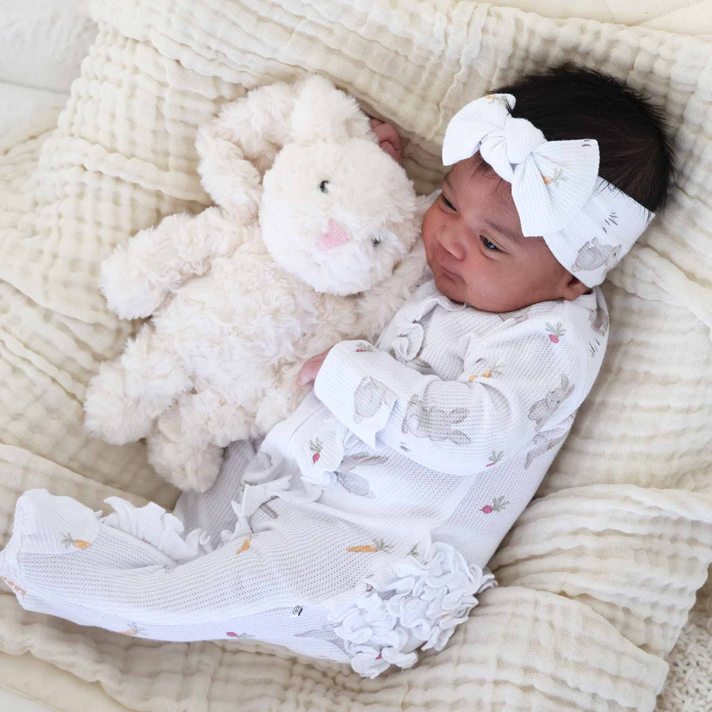 Hop Little Bunnies Bamboo Waffle Knit Large Bow Headwrap