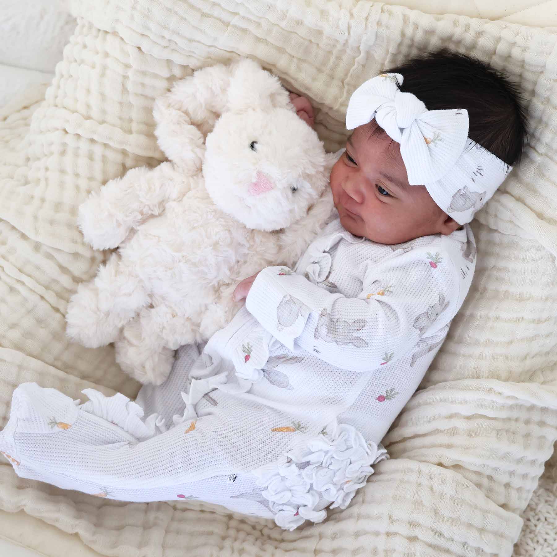 Hop Little Bunnies Bamboo Waffle Knit Large Bow Headwrap
