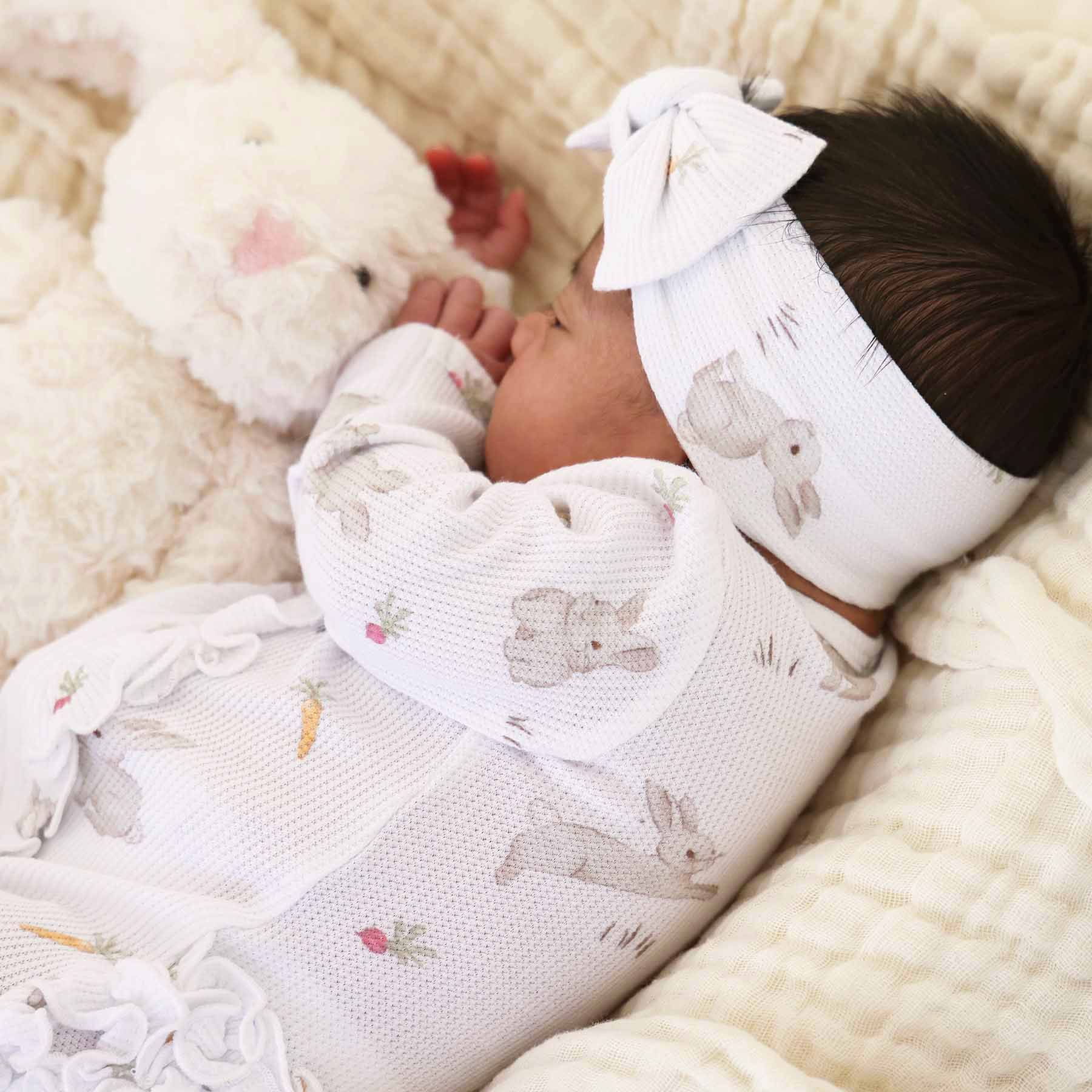 Hop Little Bunnies Bamboo Waffle Knit Large Bow Headwrap