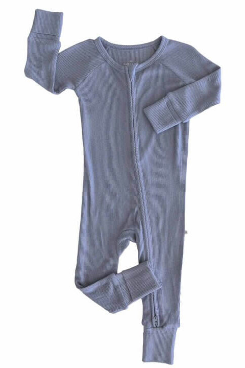 Embroidered Bamboo Waffle Convertible Zip Rompers | Mountain Haze