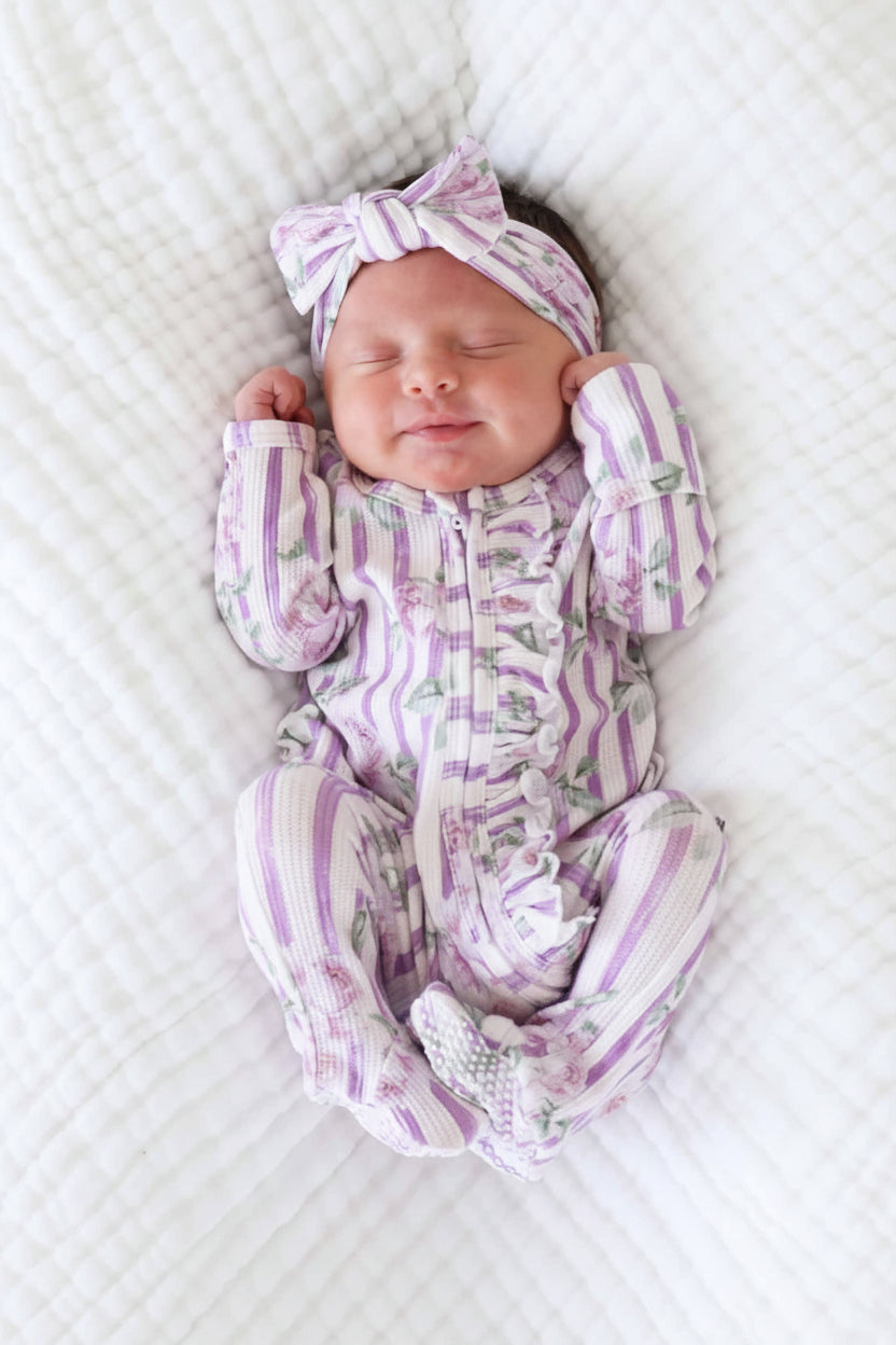 Lila's Lilacs Bamboo Waffle Knit Large Bow Headwrap