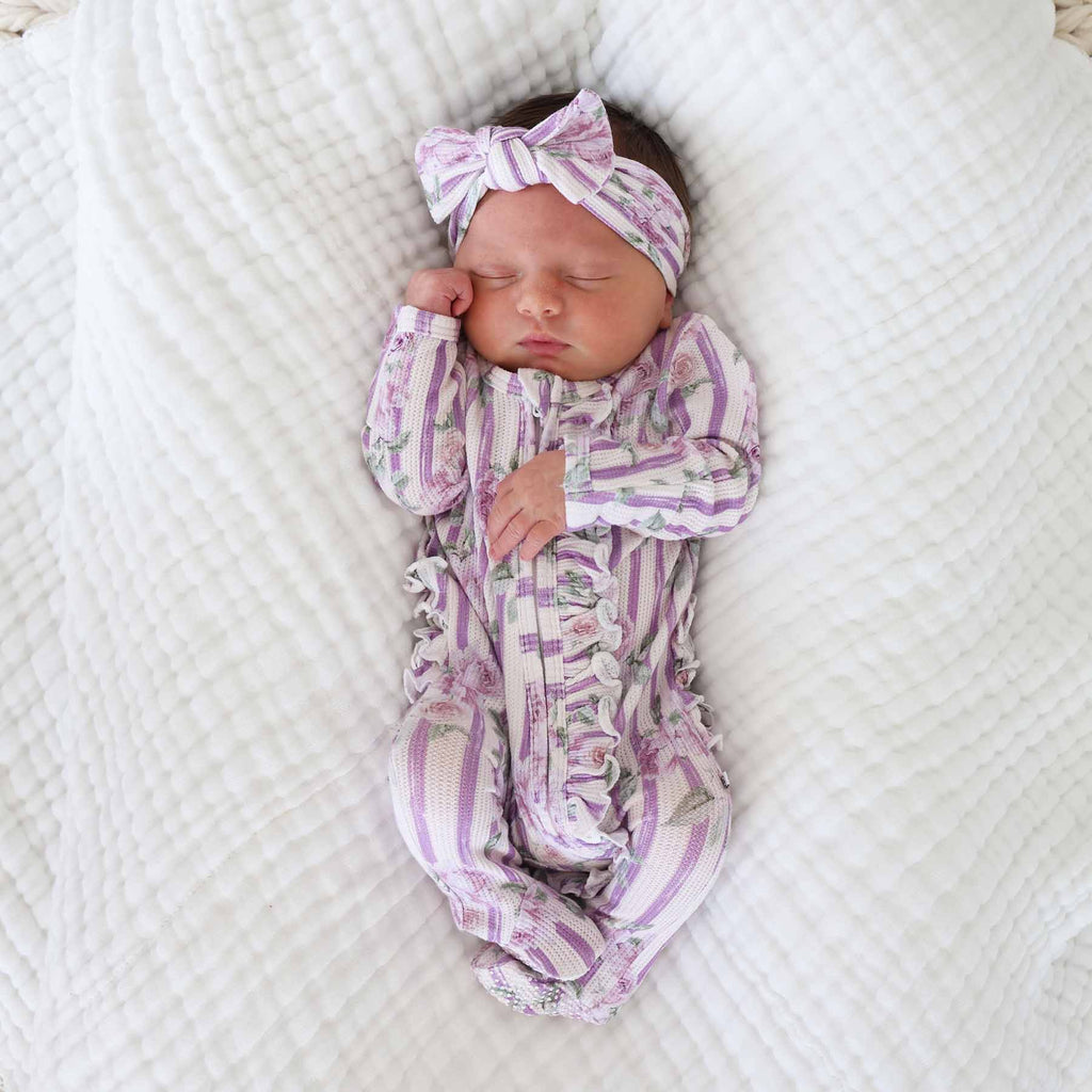 Lila's Lilacs Bamboo Waffle Knit Large Bow Headwrap