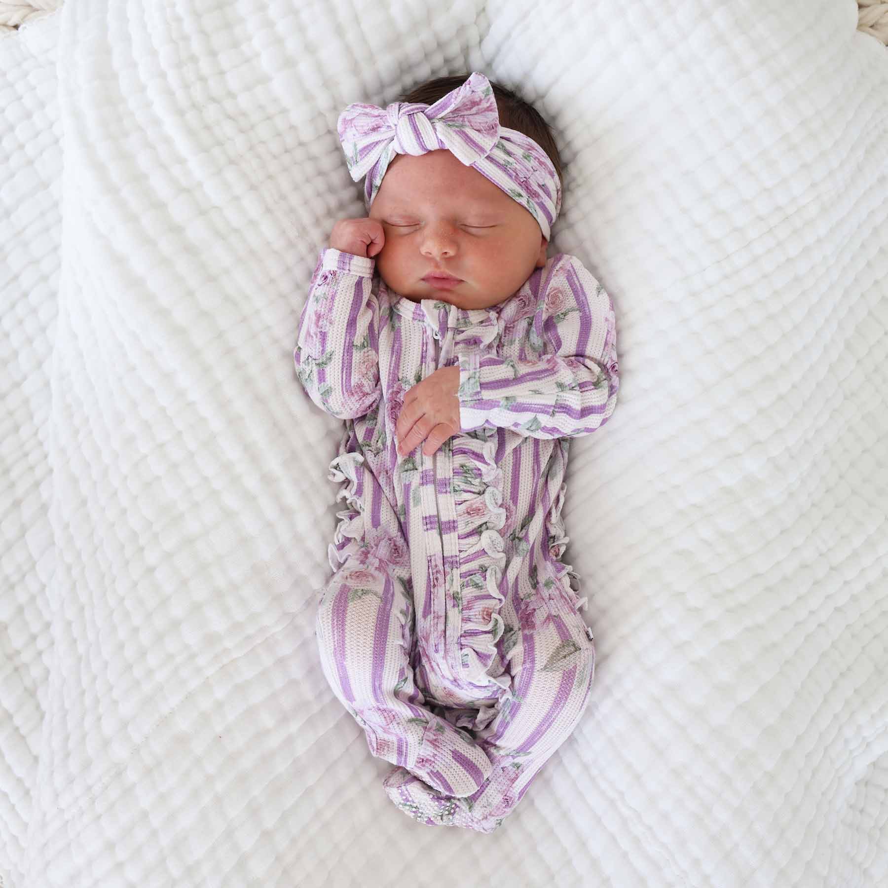 Lila's Lilacs Bamboo Waffle Knit Large Bow Headwrap
