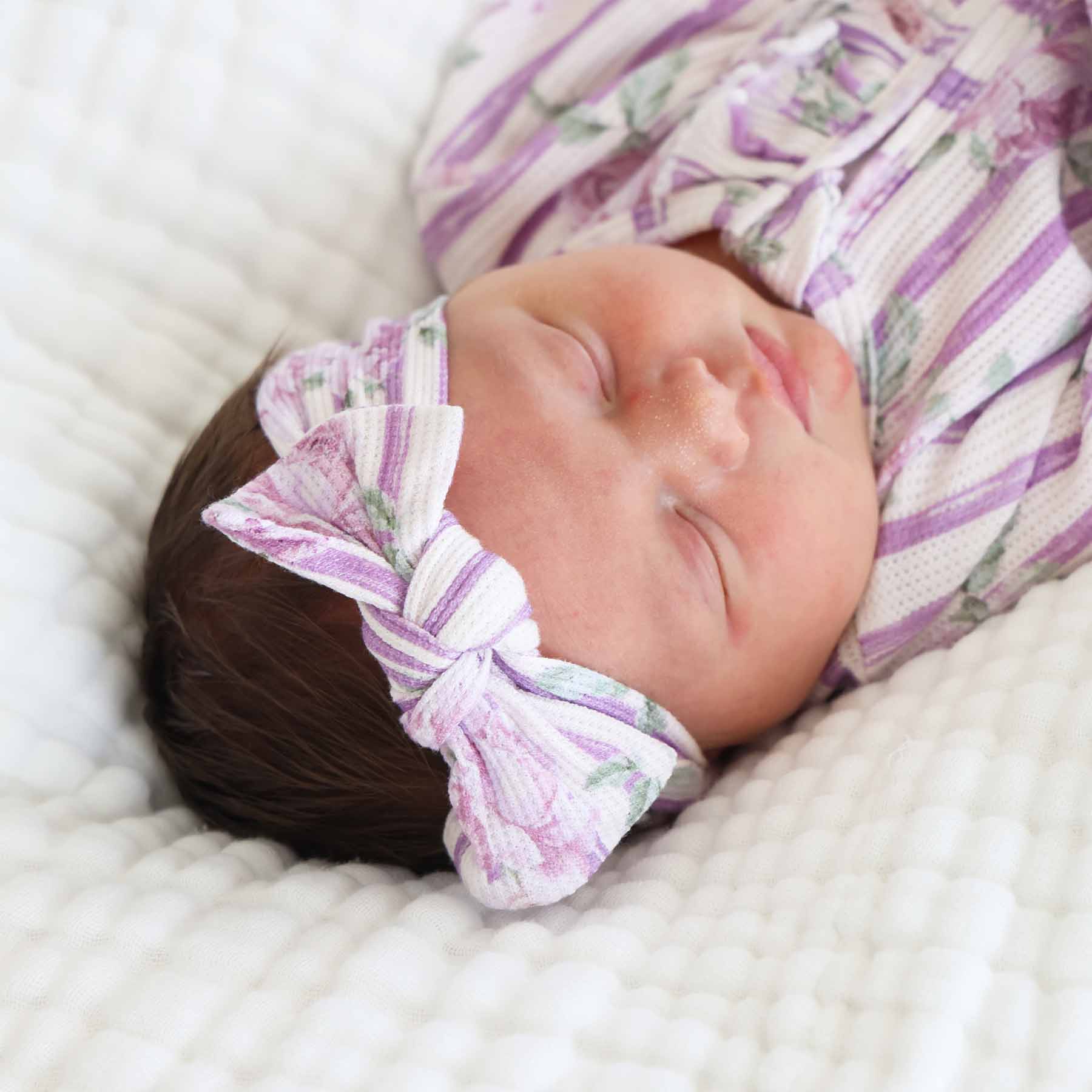 Lila's Lilacs Bamboo Waffle Knit Large Bow Headwrap