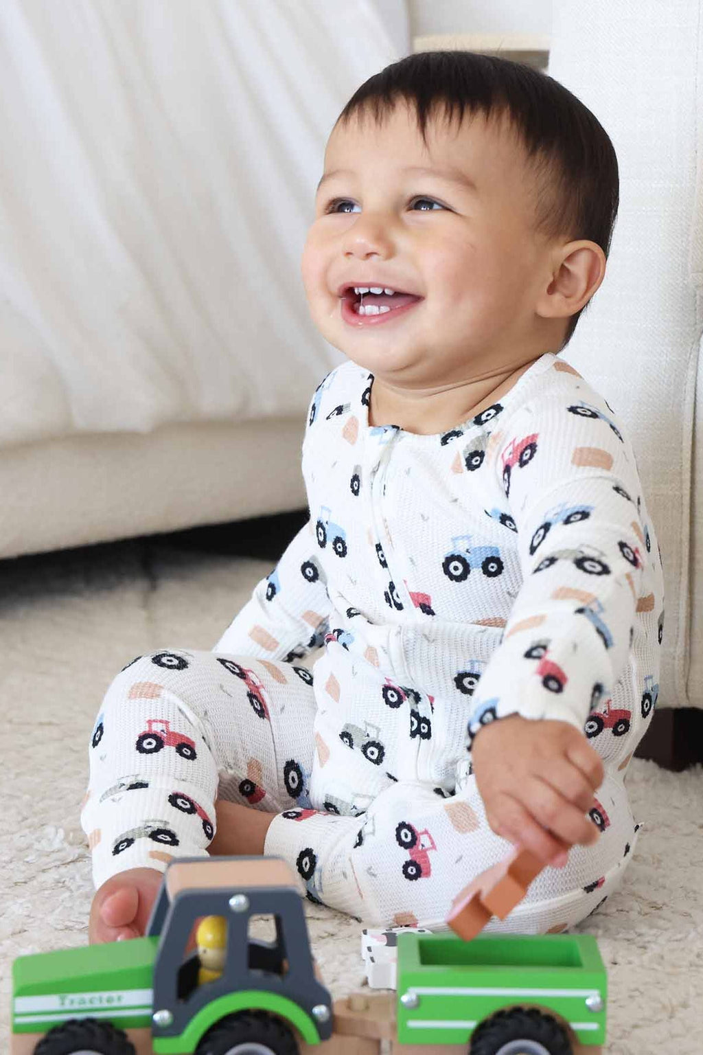 Little Farmer Bamboo Waffle Convertible Zip Romper