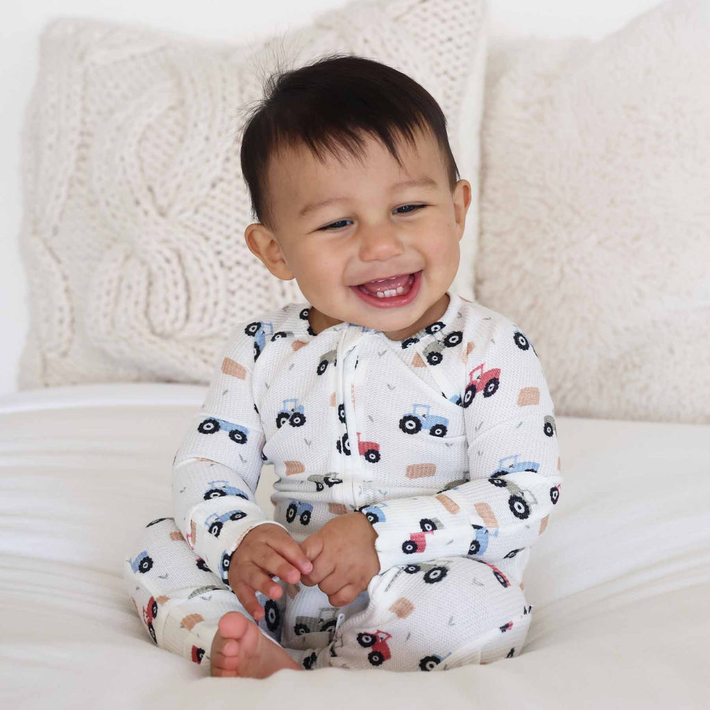 Little Farmer Bamboo Waffle Convertible Zip Romper