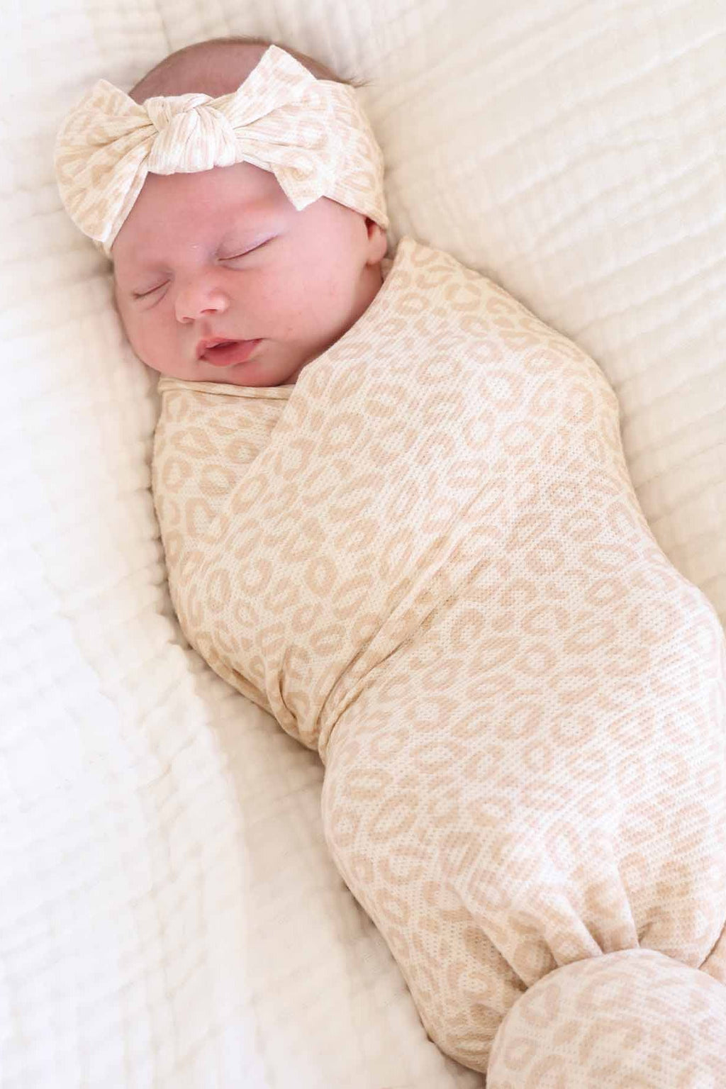 Lovely Leopard Bamboo Waffle Knit Large Bow Headwrap