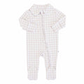 Peter Pan Collar Zipper Footie | Taupe Gingham