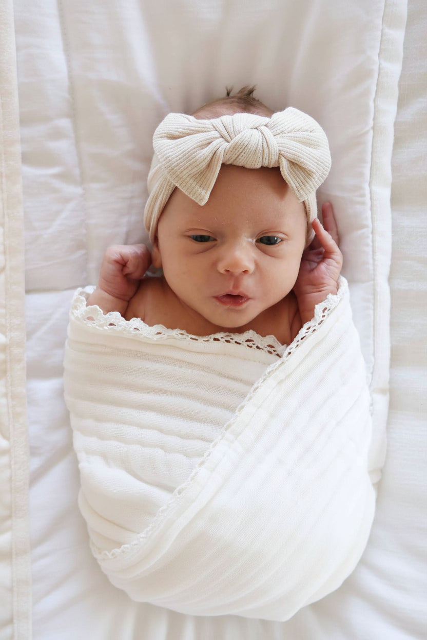 Almond Bamboo Waffle Knit Large Bow Headwrap