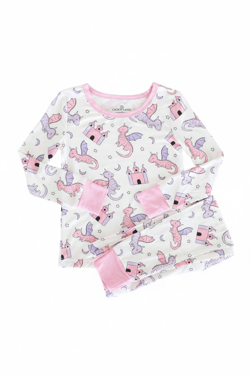 Dragon Adventure Two Piece Pajama Set | Pink