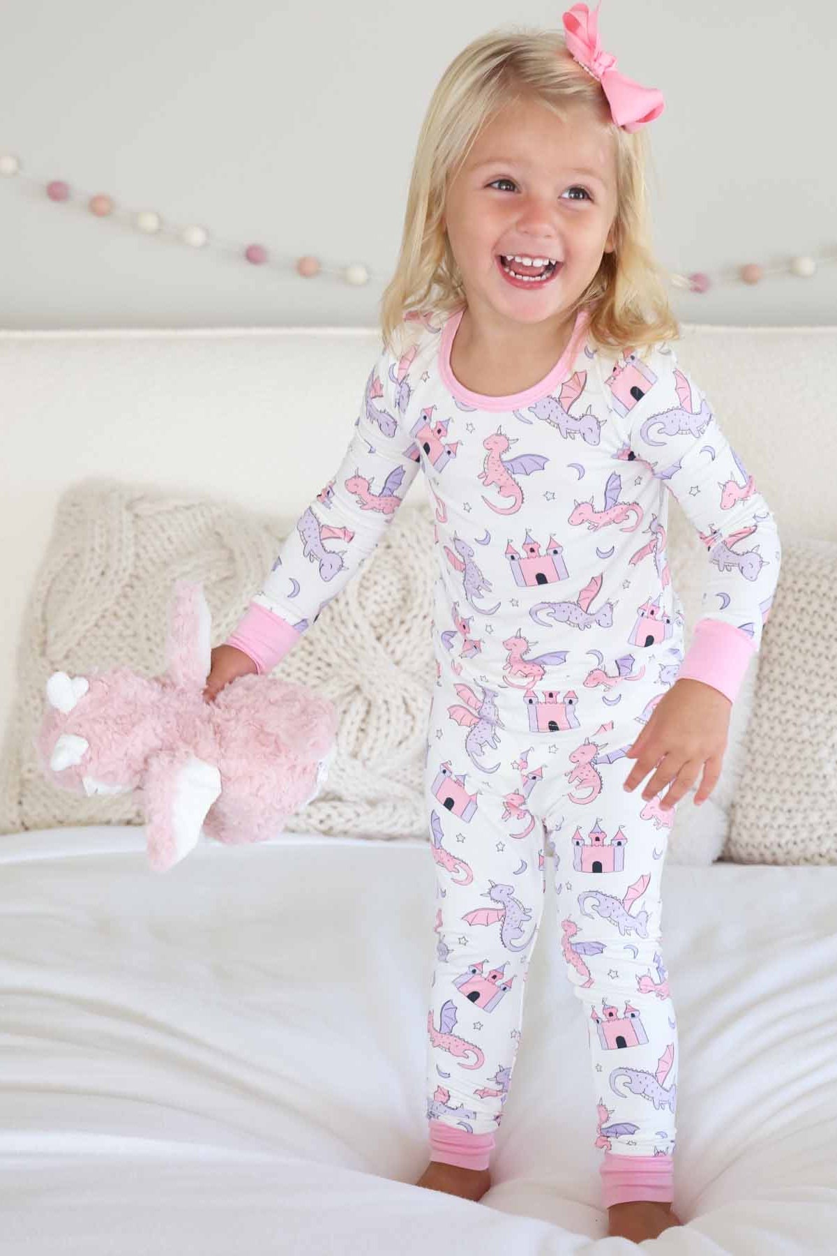 Dragon Adventure Two Piece Pajama Set | Pink