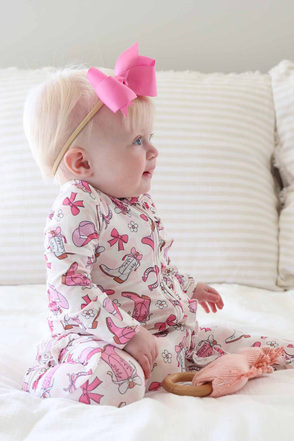 Rodeo Dreams Ruffle Zipper Footie | Pink