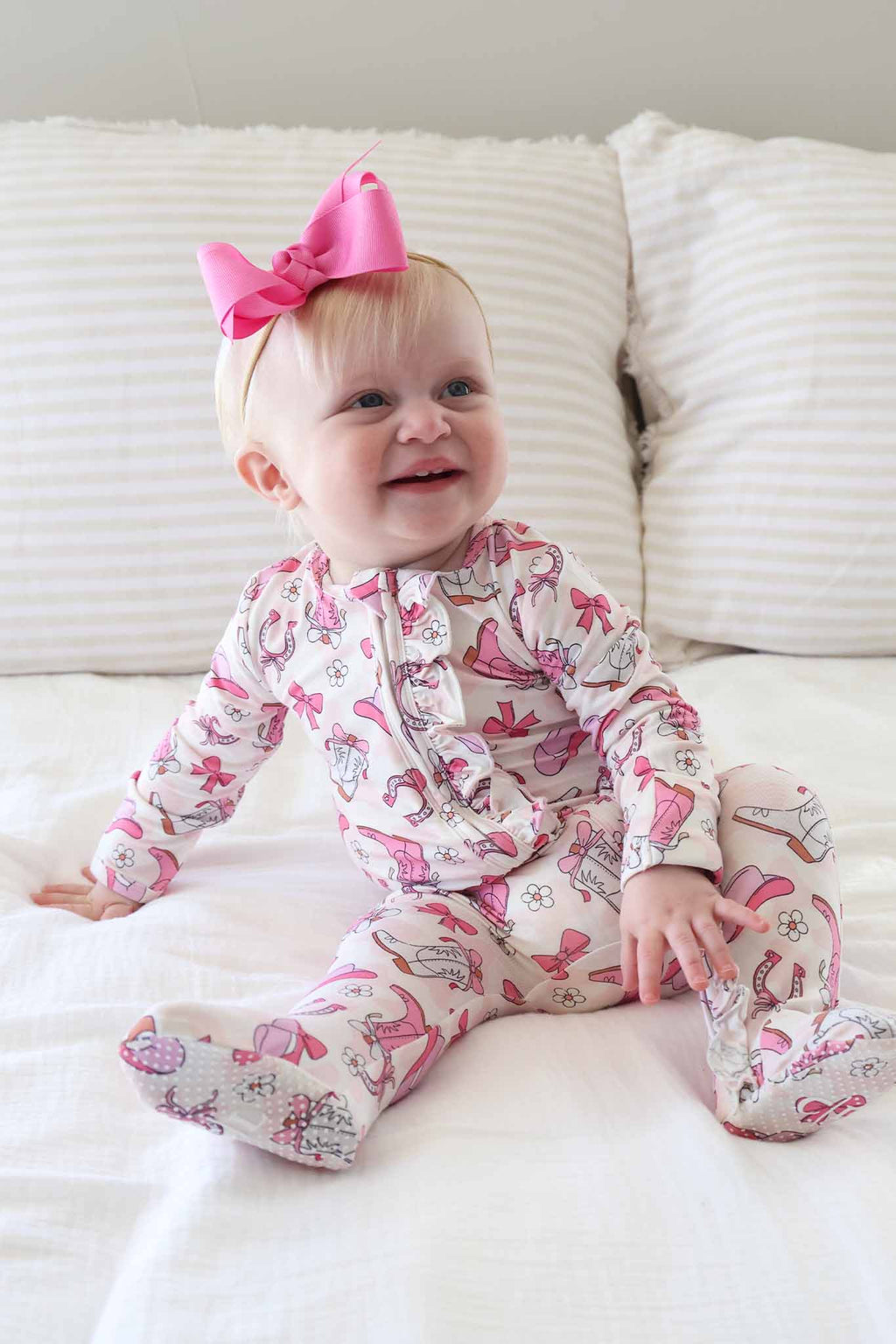 Rodeo Dreams Ruffle Zipper Footie | Pink