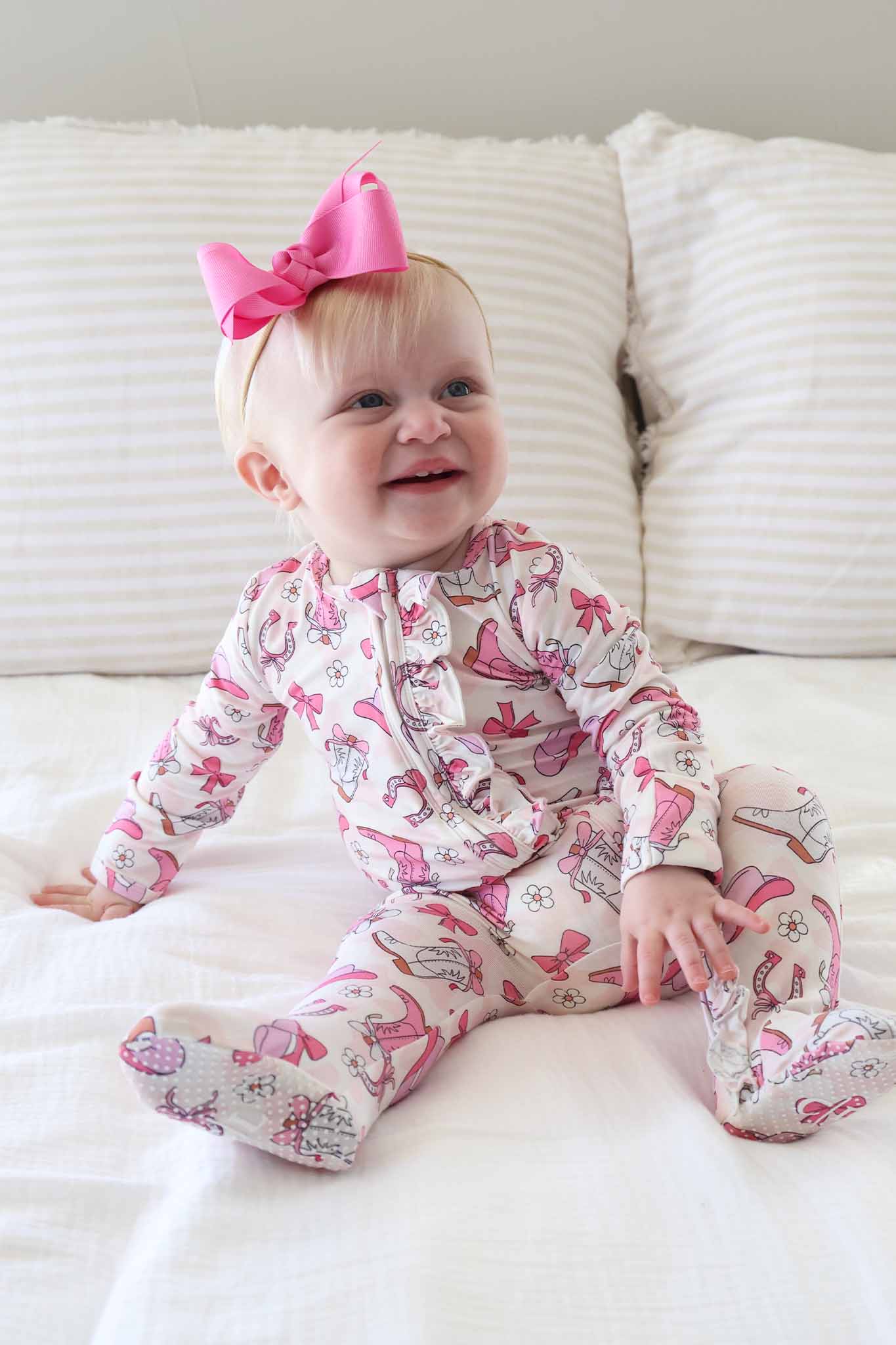 Rodeo Dreams Ruffle Zipper Footie | Pink