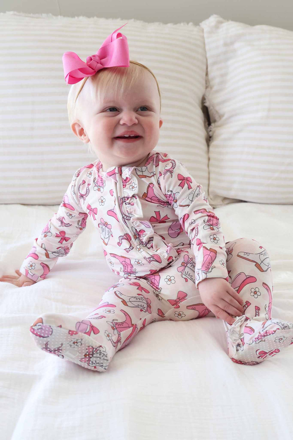 Rodeo Dreams Ruffle Zipper Footie | Pink