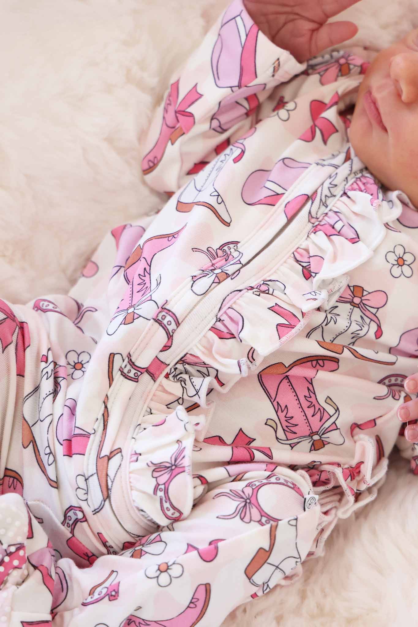 Rodeo Dreams Ruffle Zipper Footie | Pink