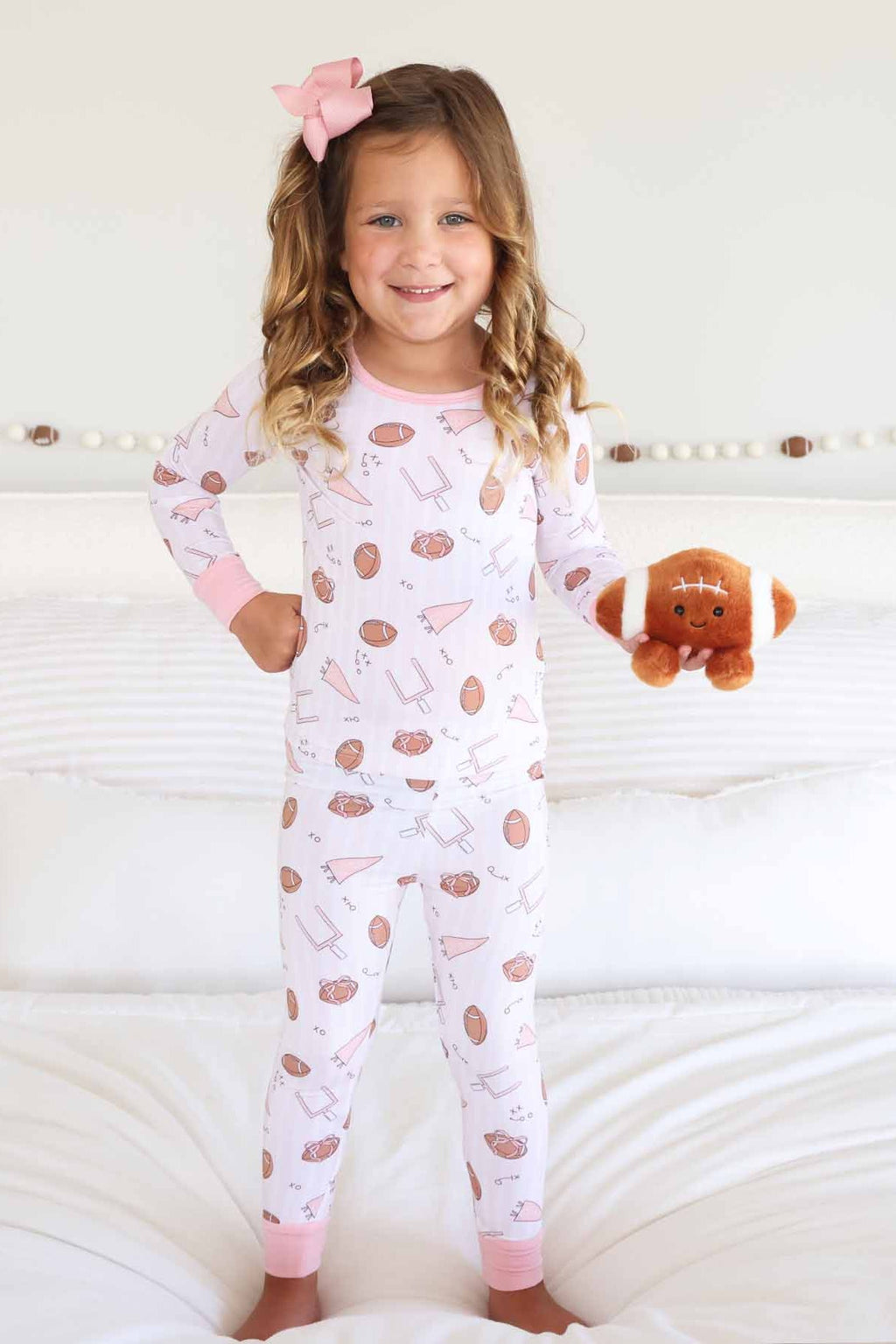 Tiny Touchdowns Two Piece Pajama Set | Pink