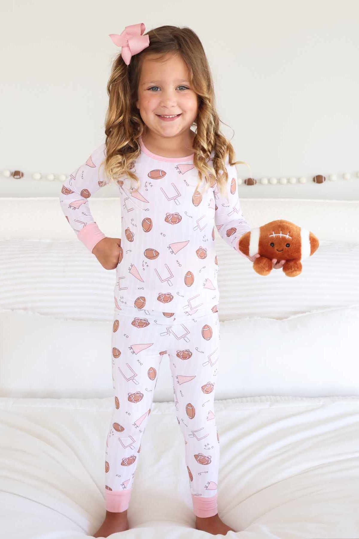 Tiny Touchdowns Two Piece Pajama Set | Pink