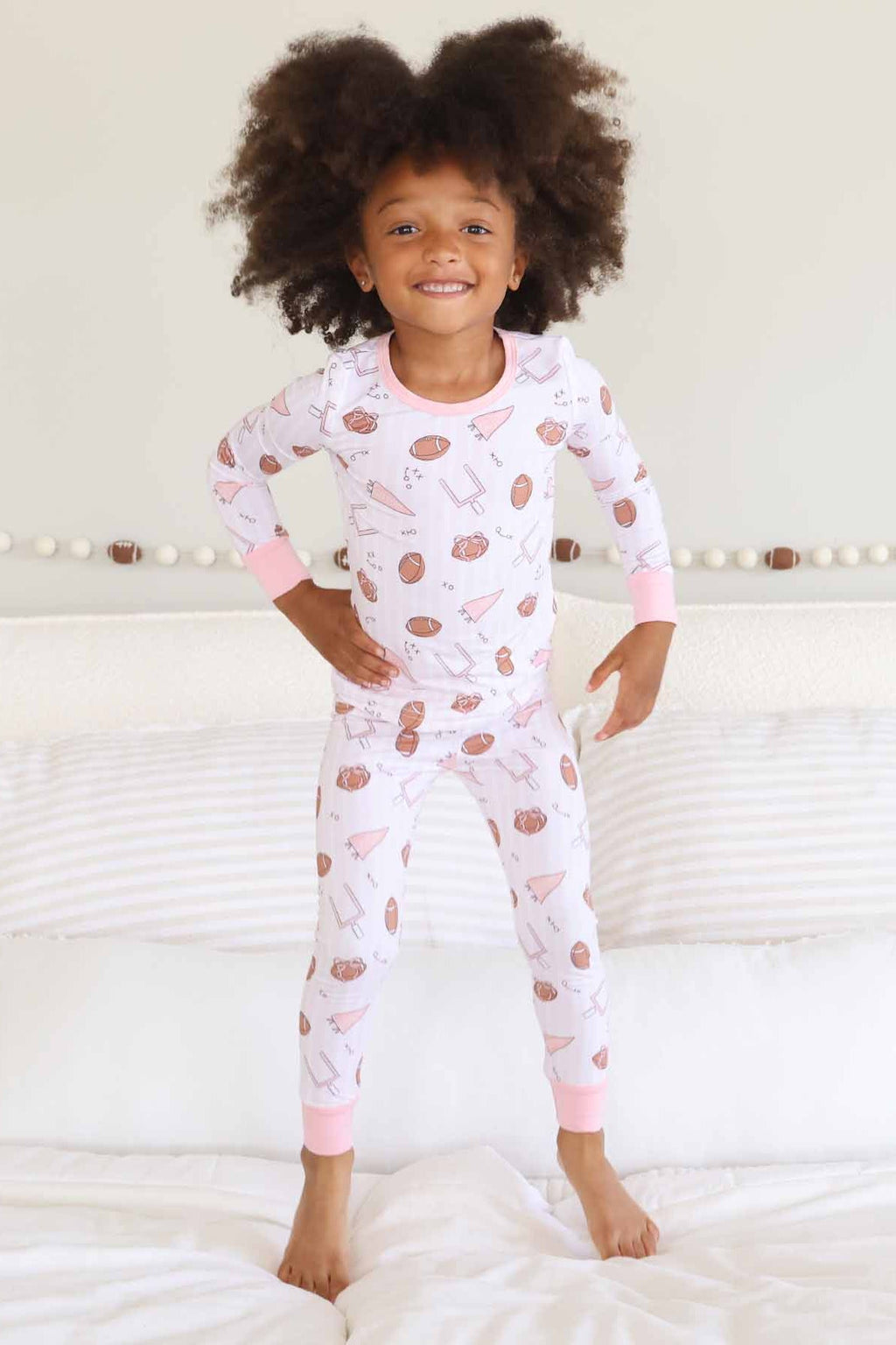 Tiny Touchdowns Two Piece Pajama Set | Pink
