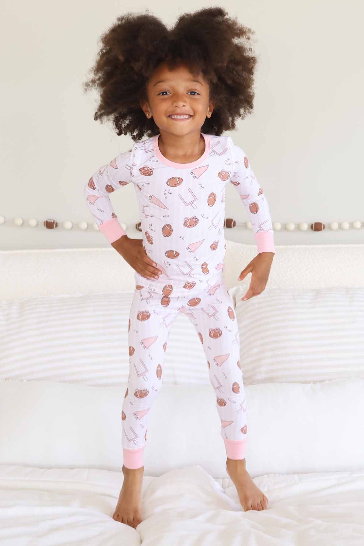 Tiny Touchdowns Two Piece Pajama Set | Pink