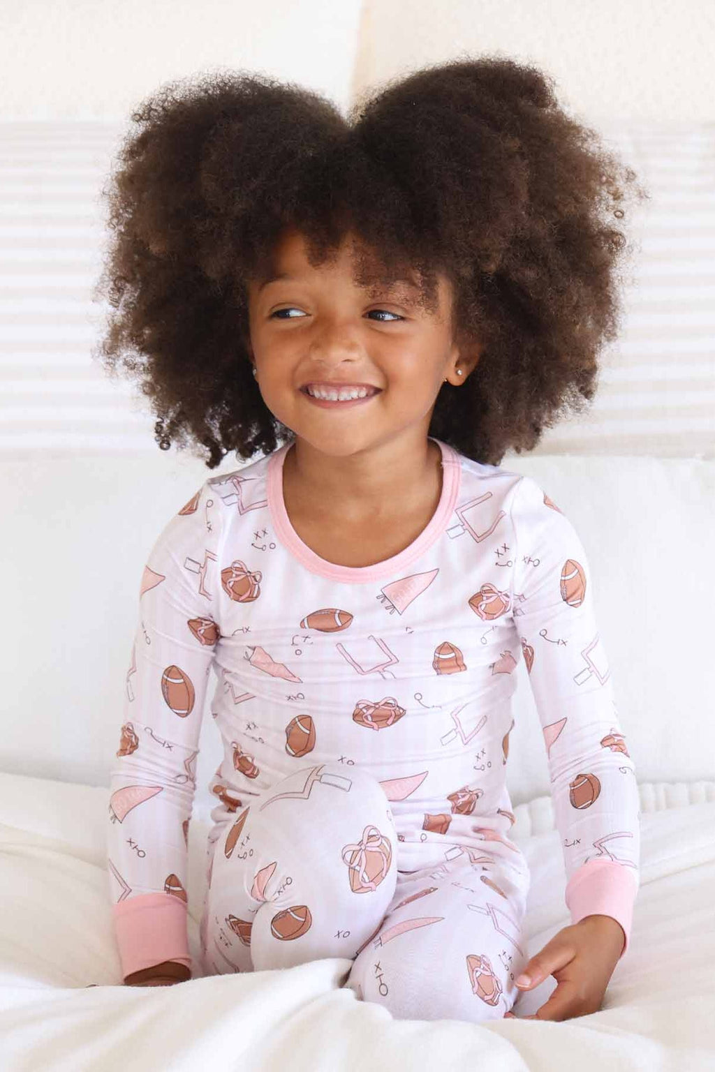 Tiny Touchdowns Two Piece Pajama Set | Pink
