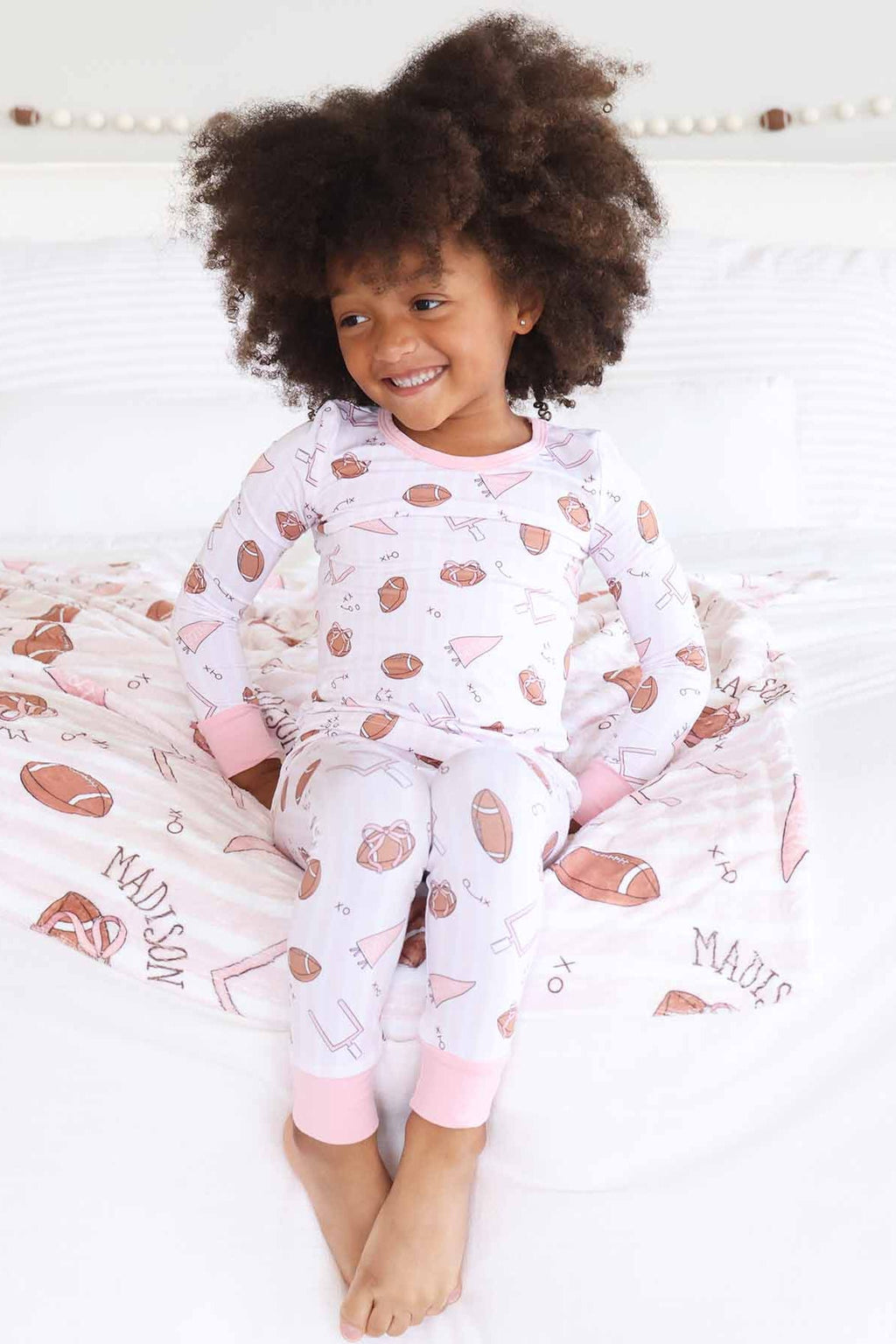 Tiny Touchdowns Two Piece Pajama Set | Pink