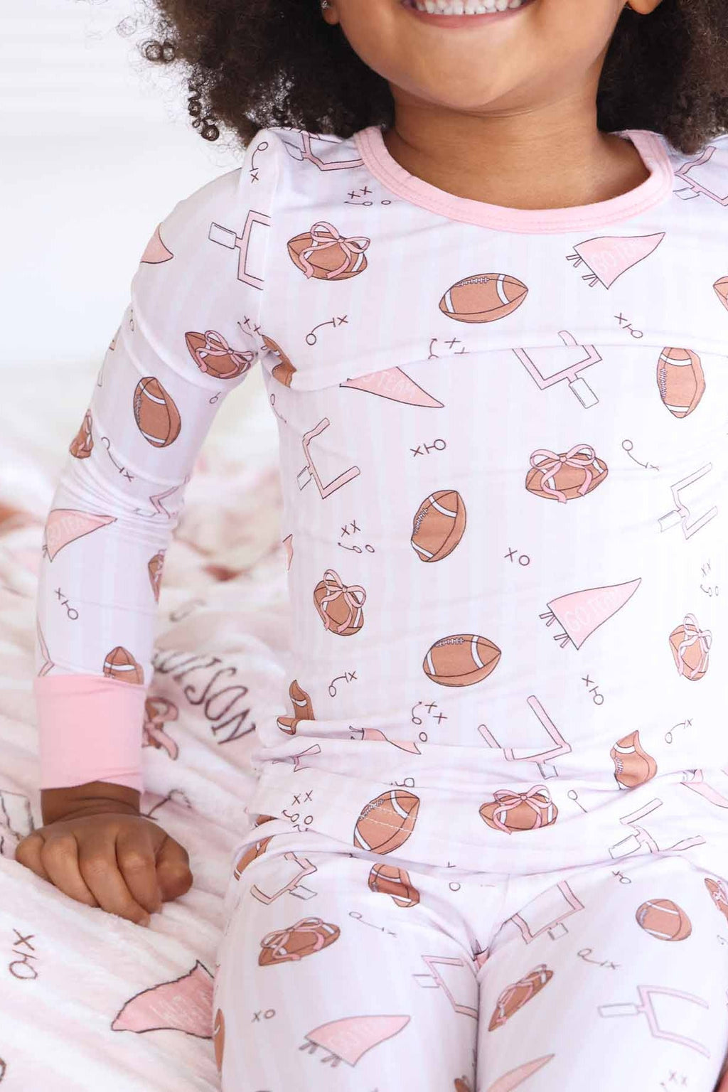 Tiny Touchdowns Two Piece Pajama Set | Pink