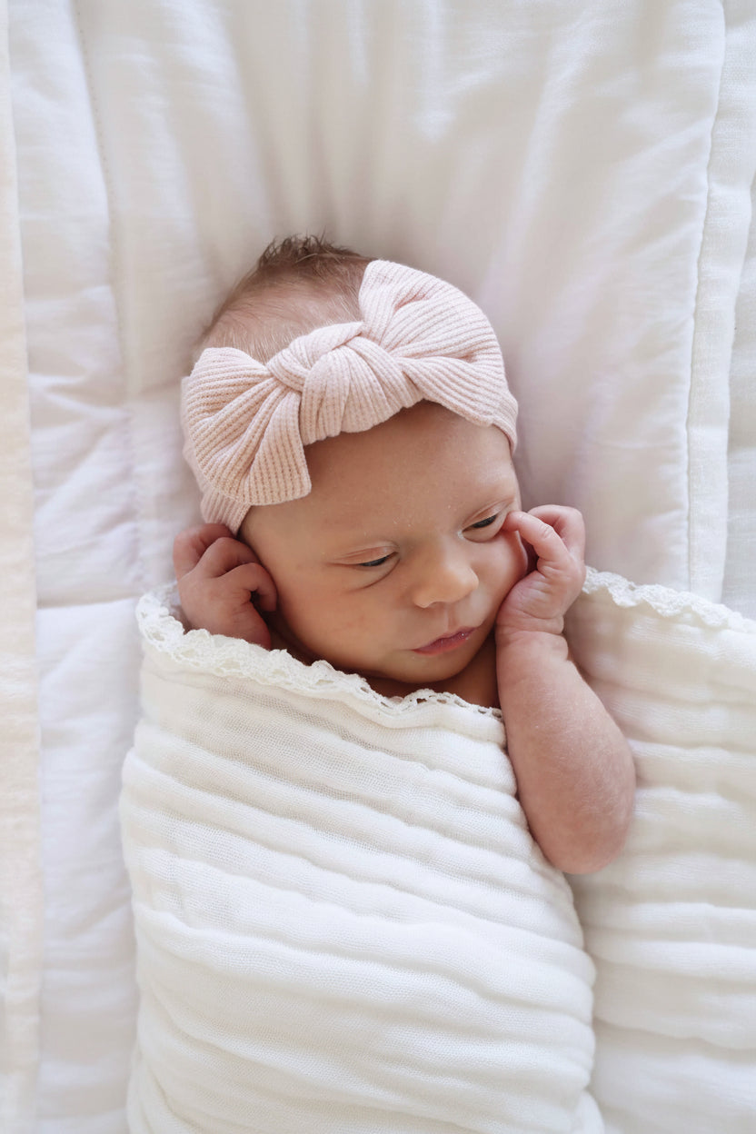 Pink Fawn Bamboo Waffle Knit Large Bow Headwrap