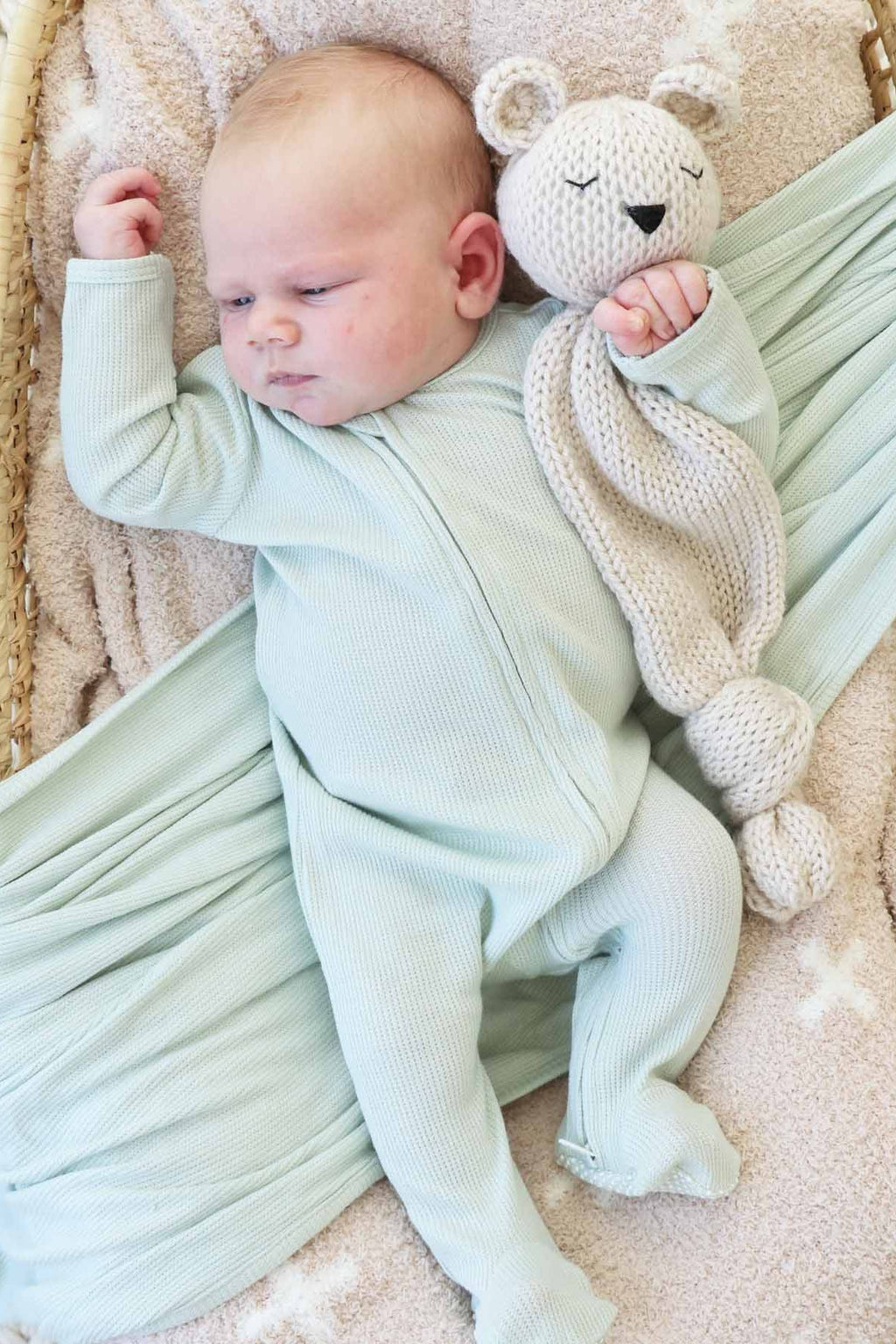 Pistachio Waffle Bamboo Zipper Footie