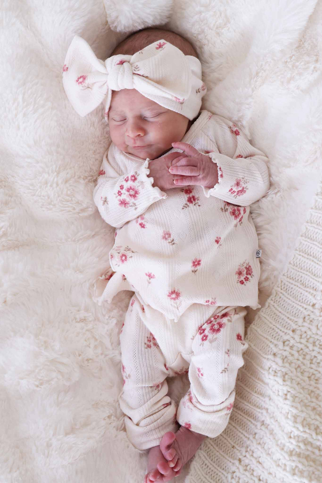 Precious Posies Pointelle Knit Large Bow Headwrap