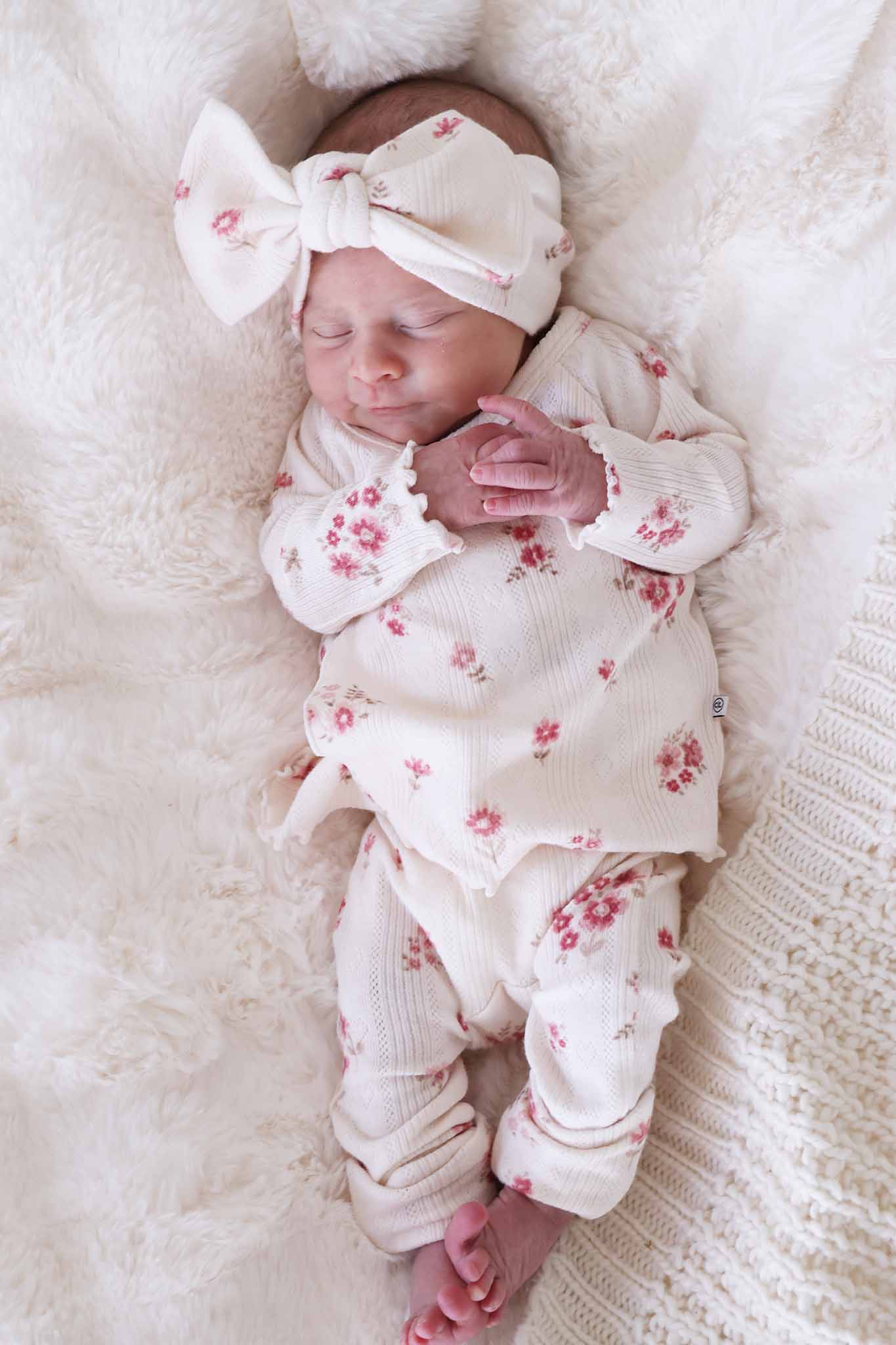 Precious Posies Pointelle Knit Large Bow Headwrap