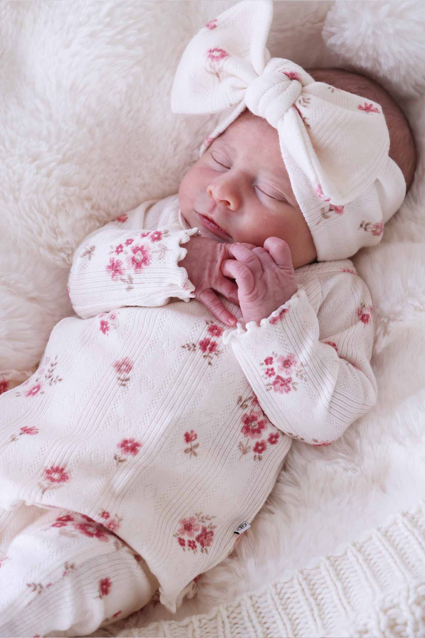 Precious Posies Pointelle Knit Large Bow Headwrap