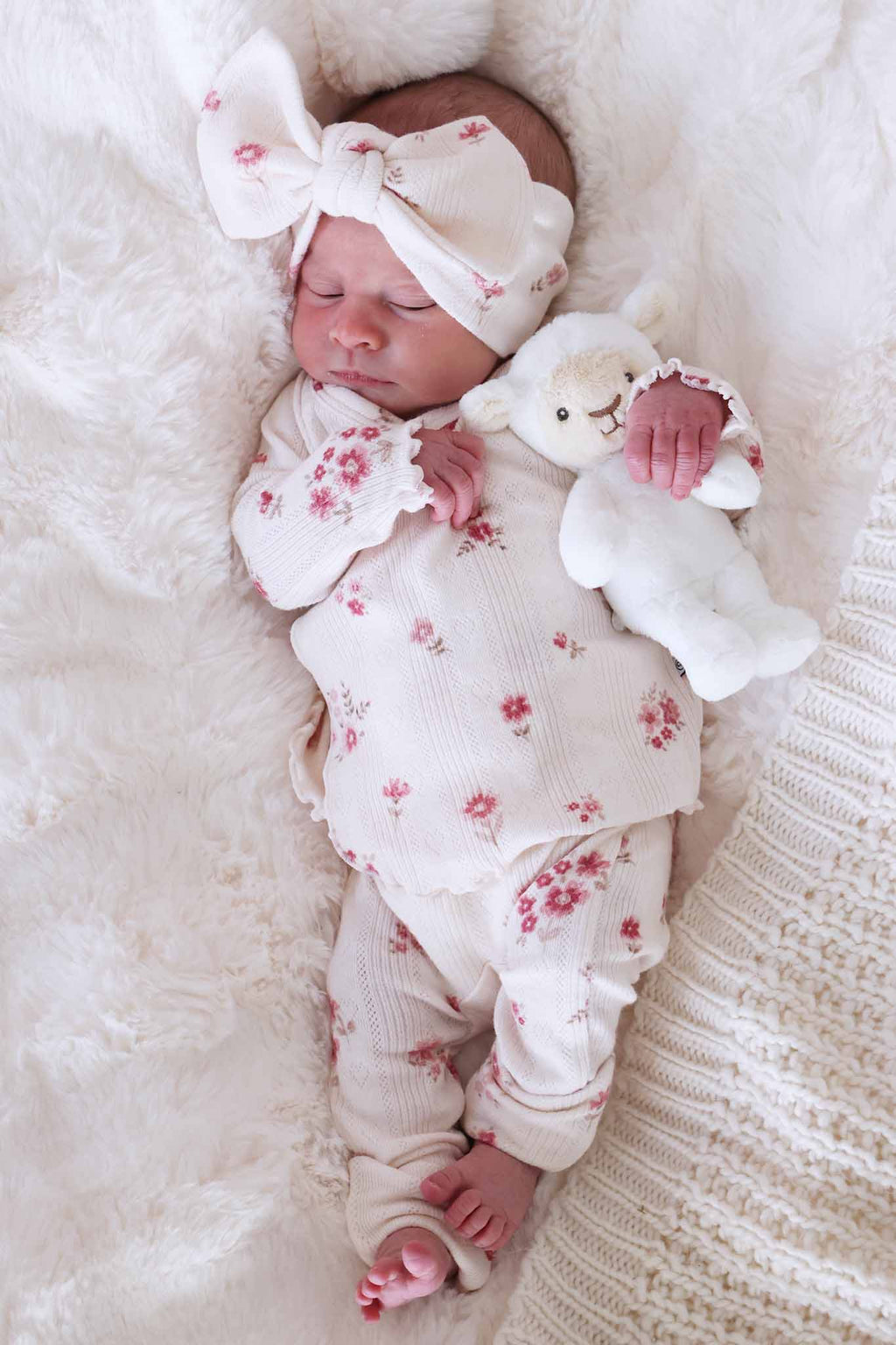 Precious Posies Pointelle Knit Large Bow Headwrap